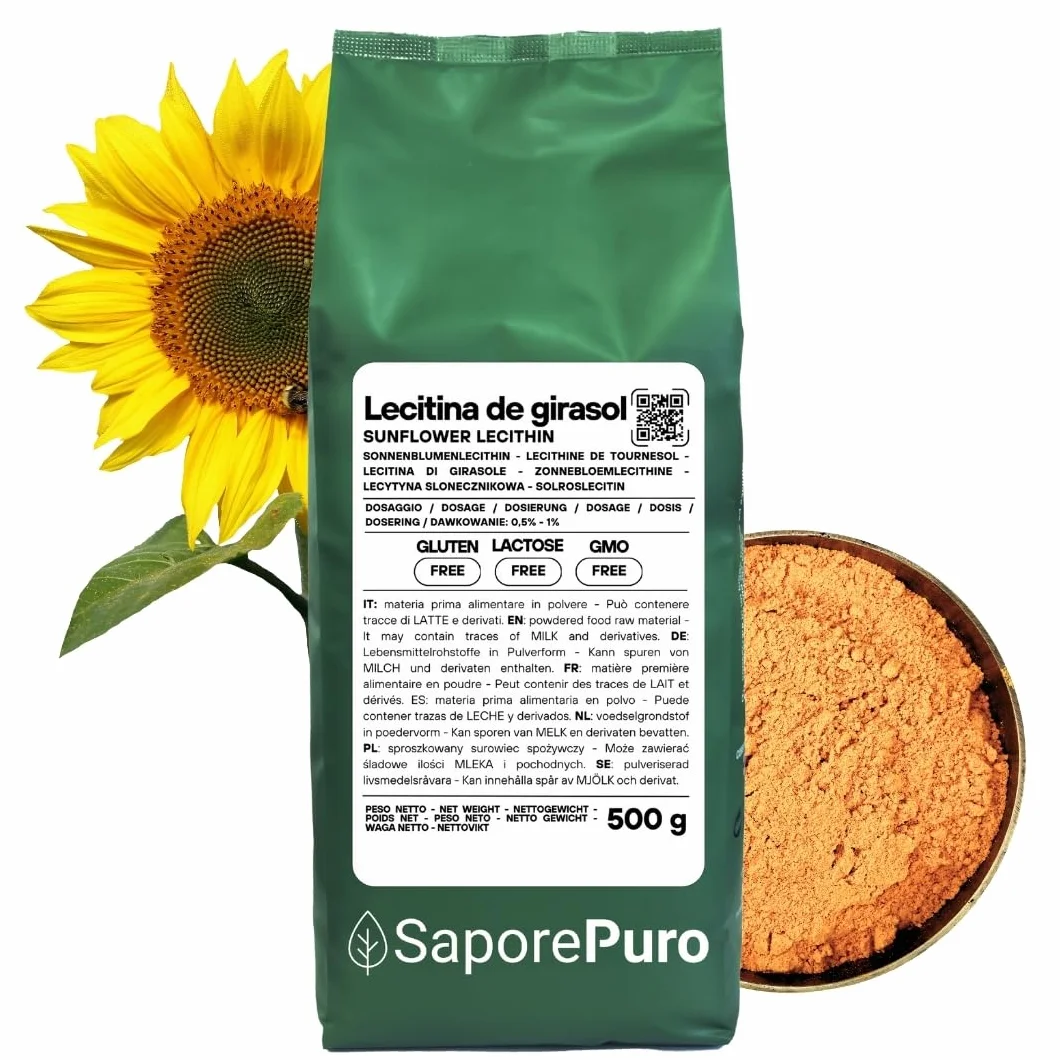 SaporePuro Lecitina de Girasol en Polvo 500 g – Emulsionante Natural Sin Gluten