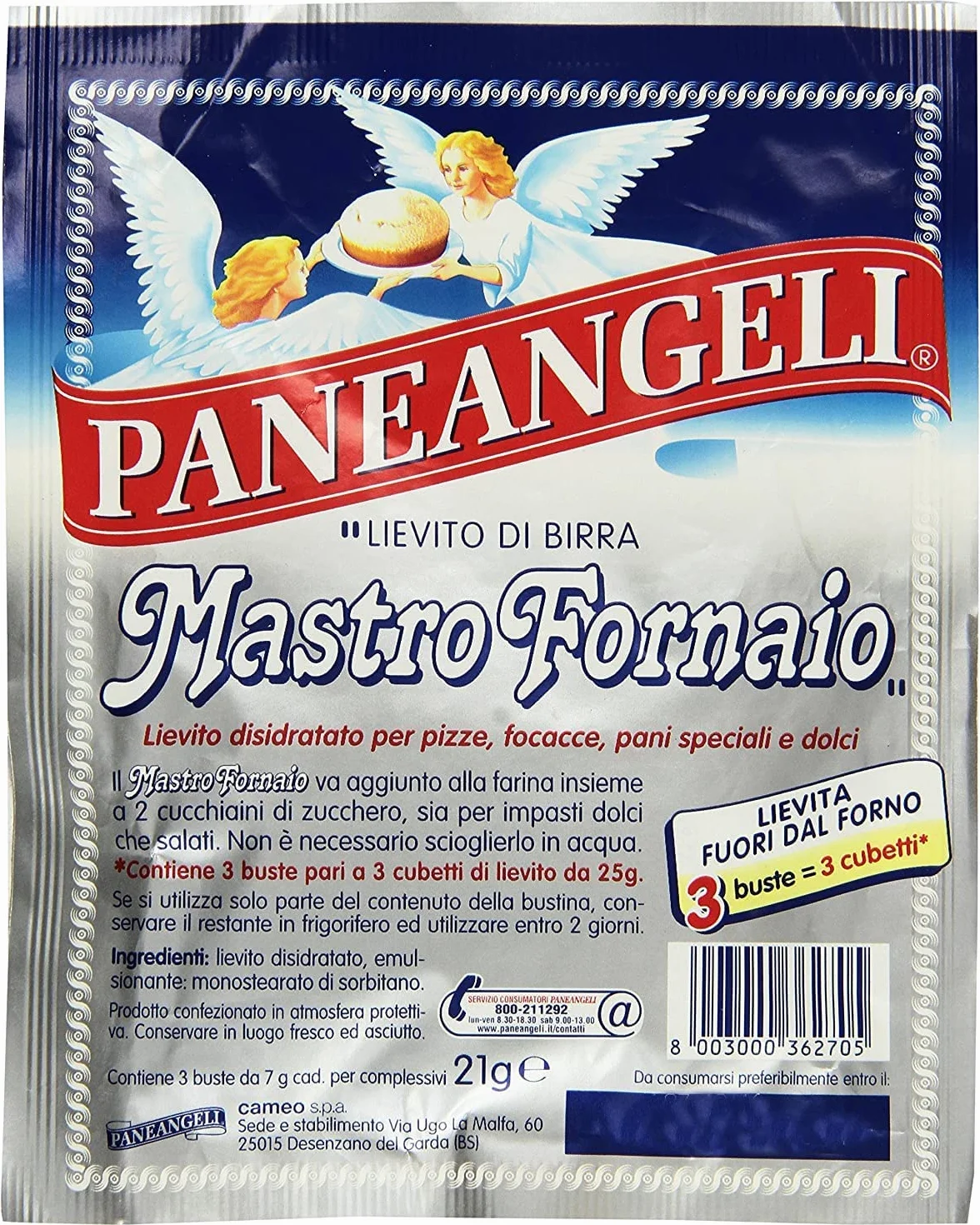 Paneangeli Lievito di Birra MastroFornaio levadura para cerveza dulce y salada, 6 bolsas de 7 g (42 g) levadura deshidratada 100% producto italiano
