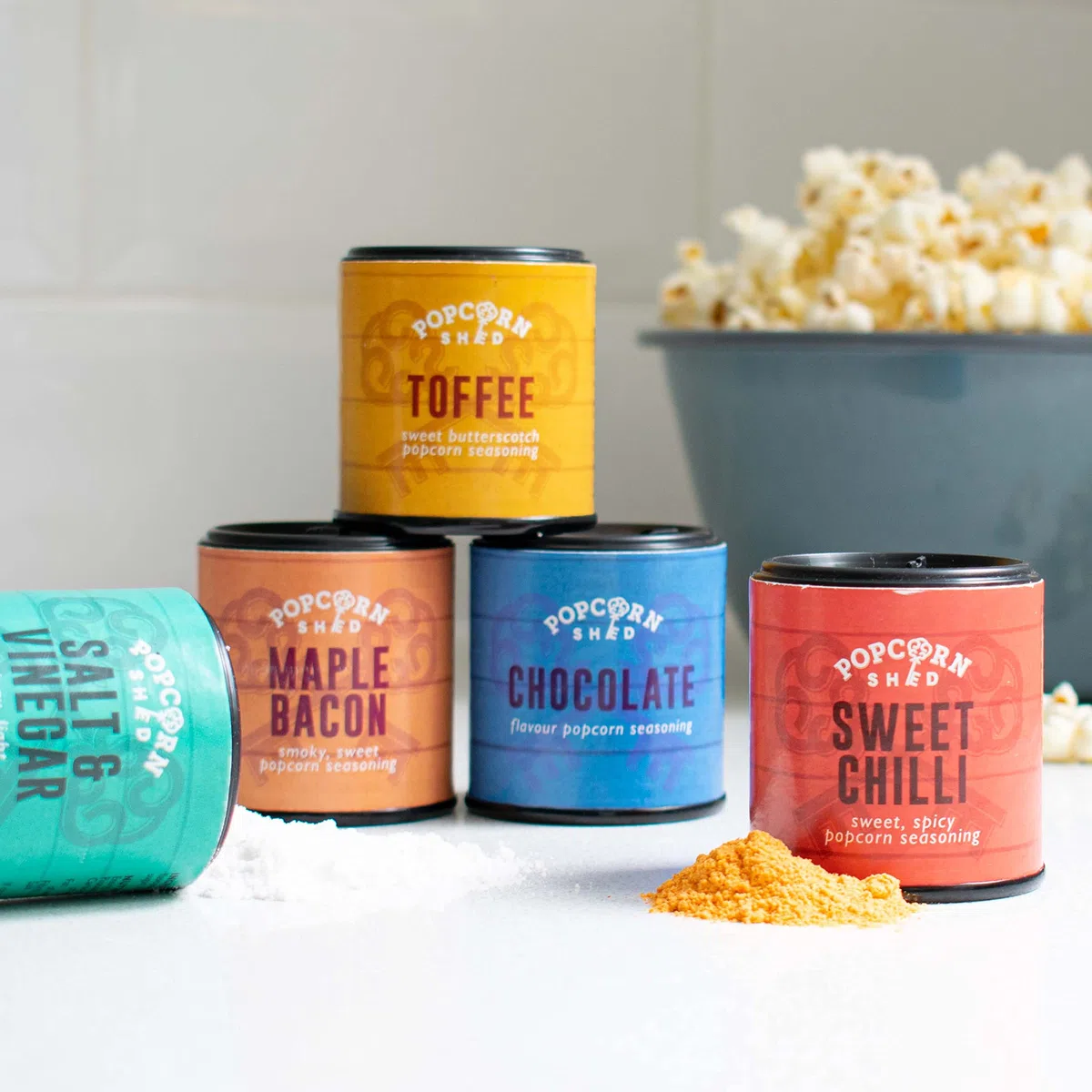 Gourmet Popcorn Seasonings 5 Pack, 5 Different Sweet and Savoury Popcorn Flavourings, Make Your Own Popcorn at Home, Low Calorie Snack, Fun for Kids