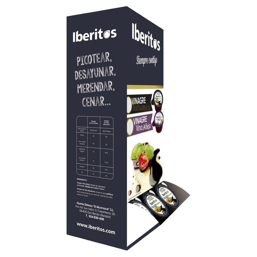 Iberitos - Vinagre Balsámico en Monodosis - Perfecto para Ensaladas y Aderezos Gourmet - Expositor de cartón con 168 Unidades de 8 ml - Contiene 1,734 kg