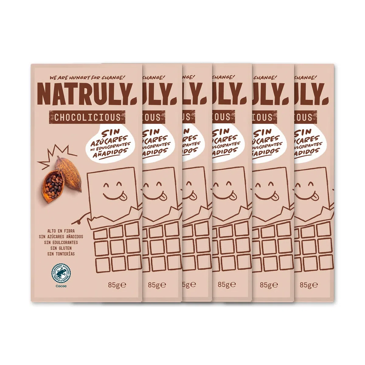 NATRULY Tableta de Chocolate sin Azúcar y sin Edulcorantes con Fibra de Achicoria, sin Gluten | Sabor Chocolate Negro 72% Cacao -Pack 6x85 g