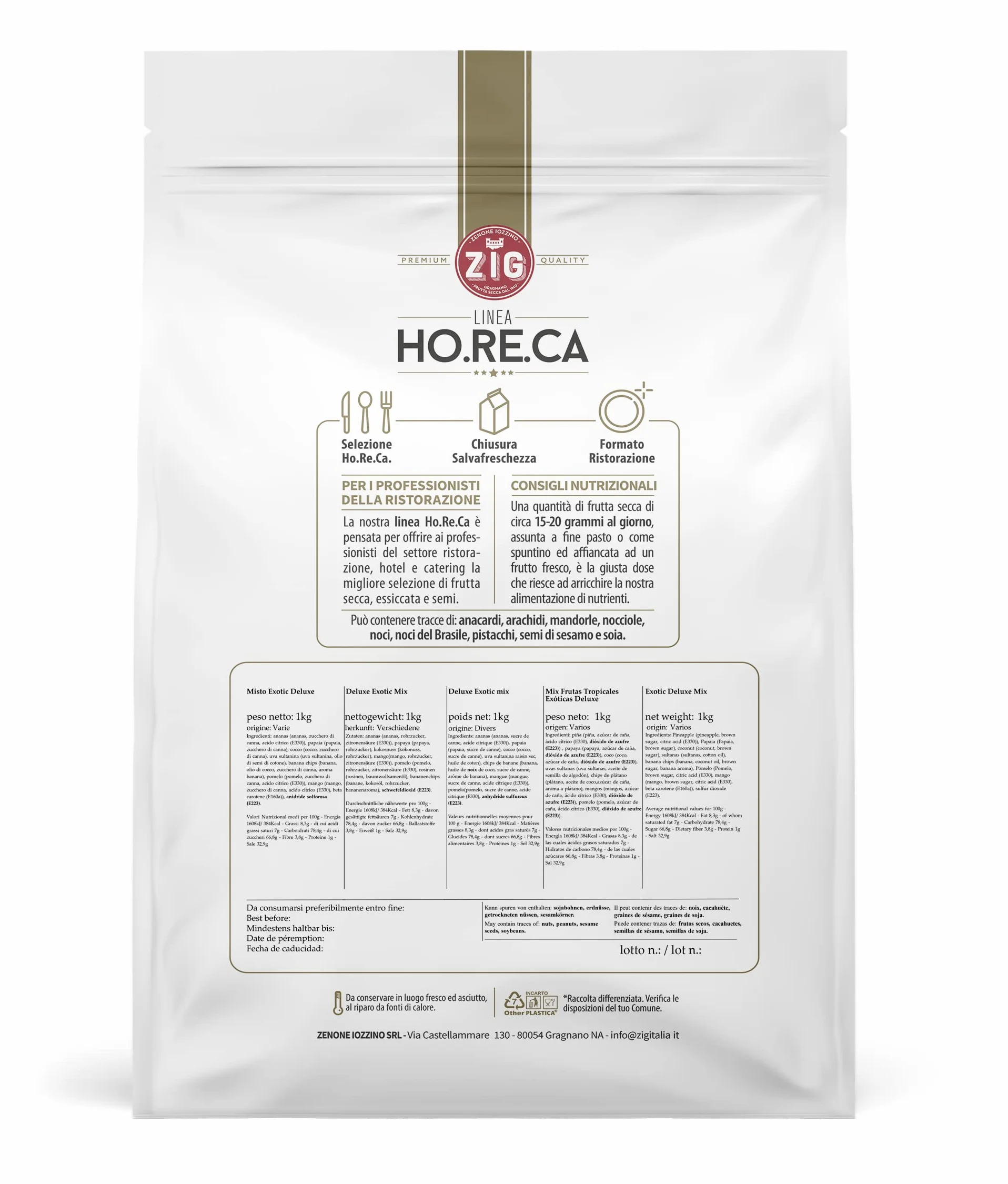 ZIG - HORECA - snack mix fruta seca exotica deluxe| piña, papaya, coco, mango, pomelo, uvas pasas, chips de plátano 1 Kg