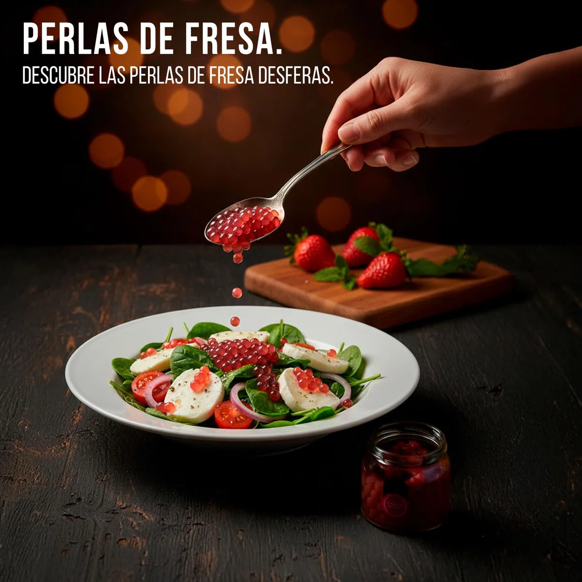 Esferificaciones de sabores. Esferas de Fresa. Perlas elaboradas con Fresas origen Nacional. Botes x 80grs. Perlas Fresa para combinar en sus creaciones culinarias. Productos Gourmet. (1 Bote)