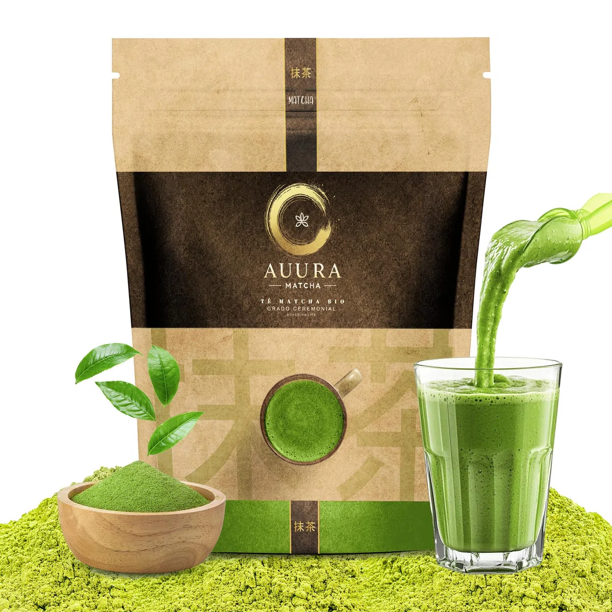 AUURA MATCHA® – Té Matcha Ceremonial en Polvo Premium 100 g | 100 % Orgánico de Japón | Grado Ceremonial | Energía Natural & Antioxidantes | Ideal para Latte, Cocina y Té Verde Japonés