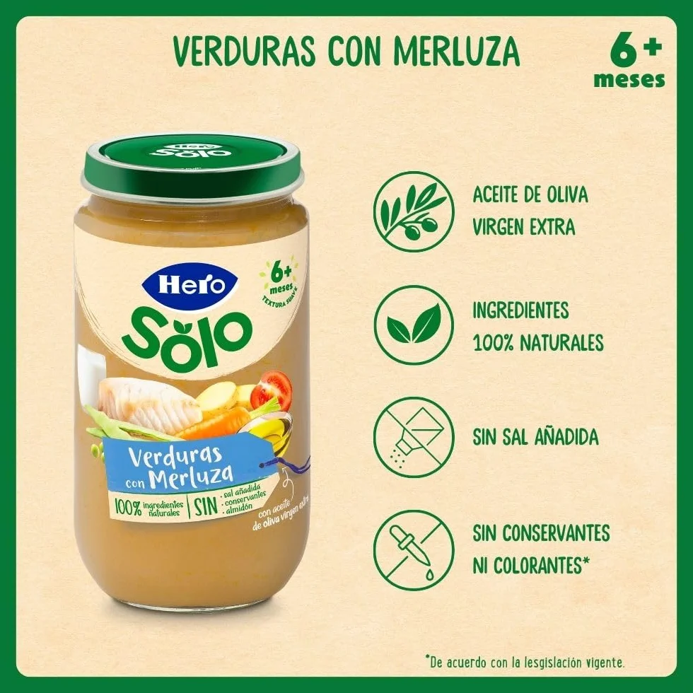 Hero Baby Tarrito Infantil Verduritas con Merluza, 235 g, 12 sztuk, od 8 miesiąca, bez oleju palmowego
