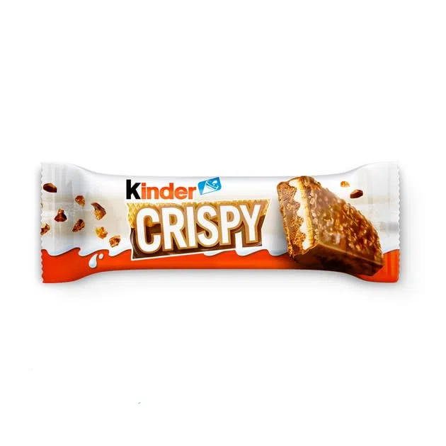 Kinder Crispy - 14 Barritas de Kinder Crispy de 34 gramos - Barquillo Relleno de Crema de leche y Avellanas cubierto de chocolate Kinder