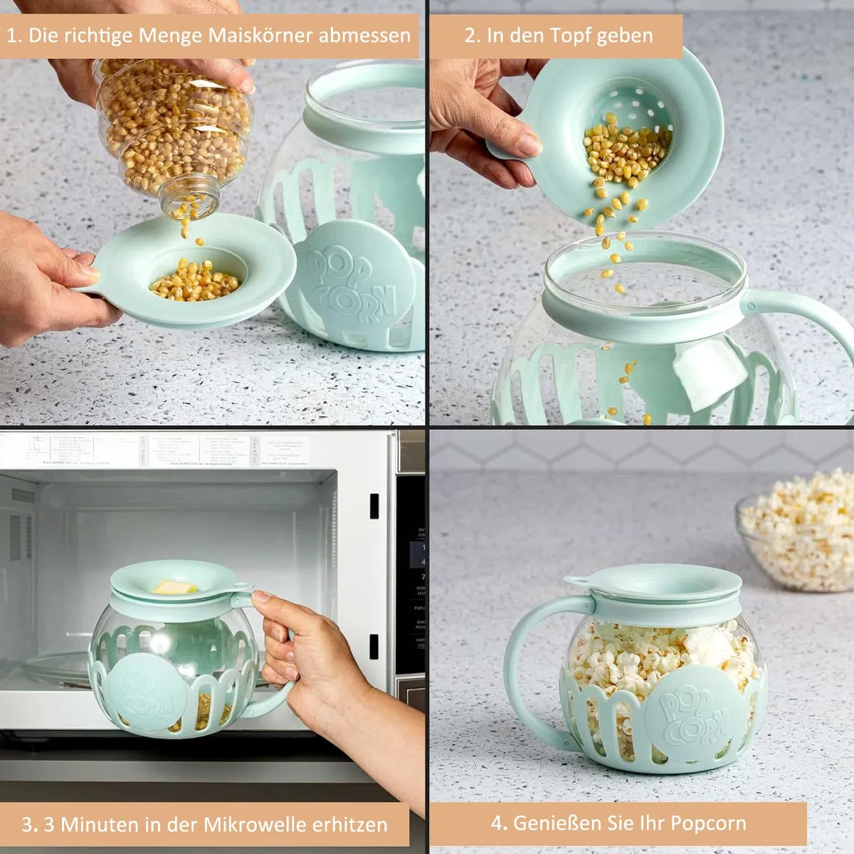 Palomitero Microondas, Tarro de Palomitas de Maíz con Tapa, 2,13L, Apto para Lavavajillas, para Reuniones, Fiestas, Picnics, Azul