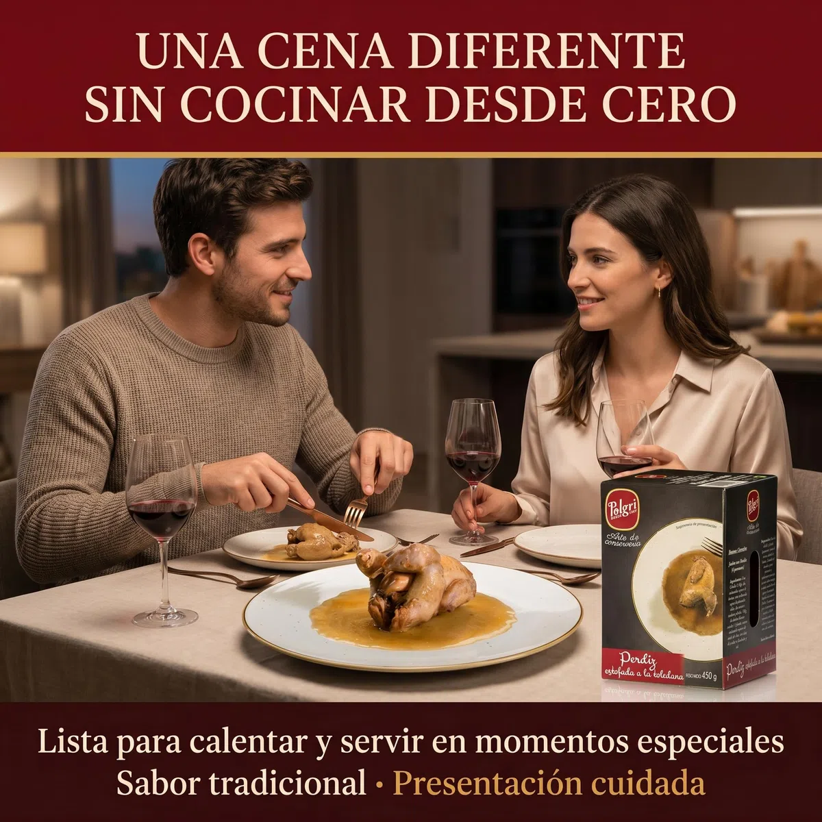POLGRI Perdiz Estofada Toledana Conserva de Caza Comida Gourmet 450 g Lata Oval Estuchada Plato Preparado Receta Espanola Tradicional Ave Selecta Delicatessen Premium Cocina Castilla Toledo Lista