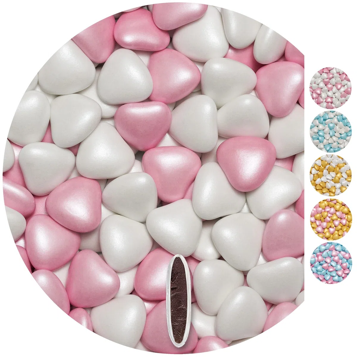 EinsSein 1kg Corazones de Chocolate boda bautizo Mezcla medio blanco-rosado perla corazon amor formas bombones confeti peladillas candy bar cumpleaños niños regalos Tradición italianas botes