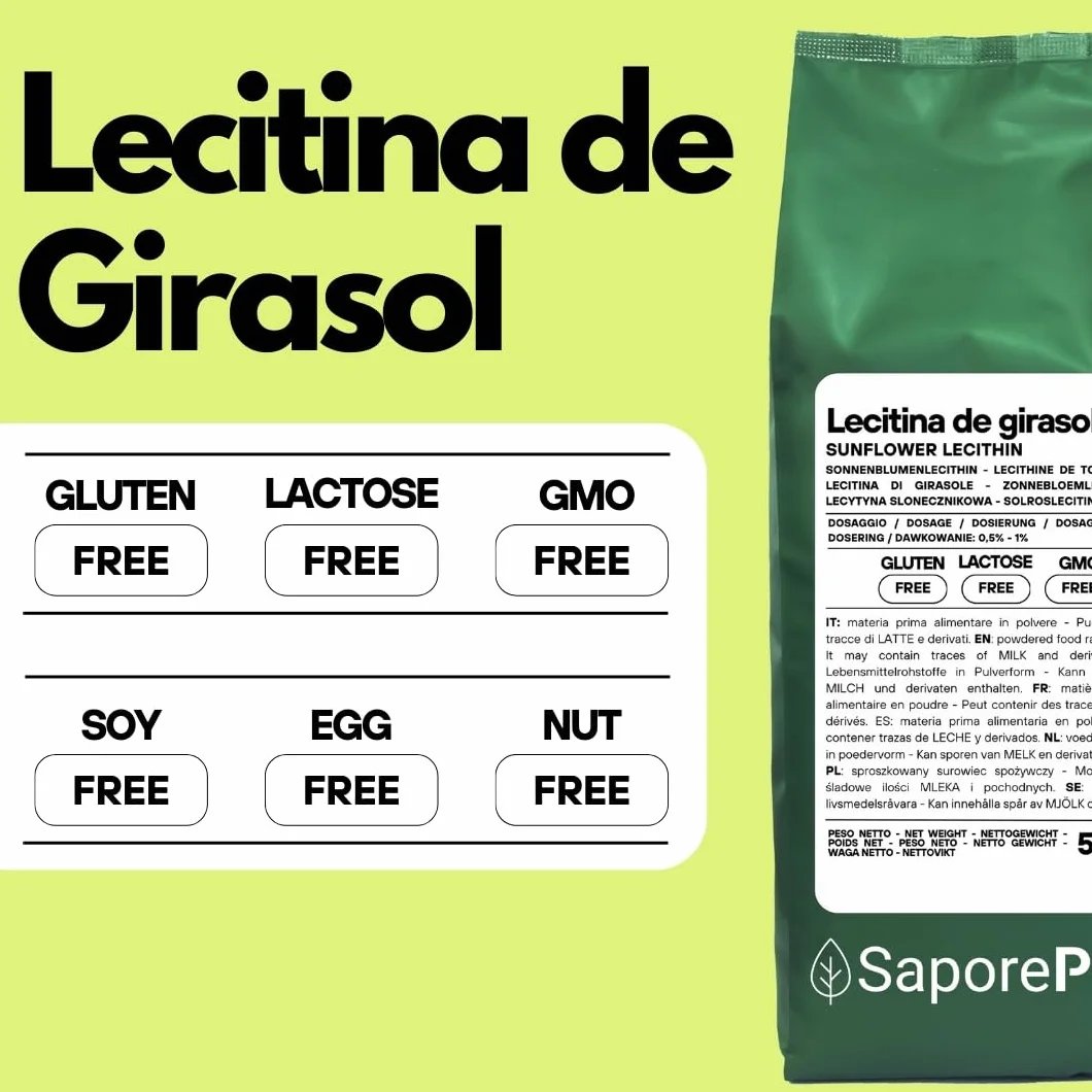 SaporePuro Lecitina de Girasol en Polvo 500 g – Emulsionante Natural Sin Gluten