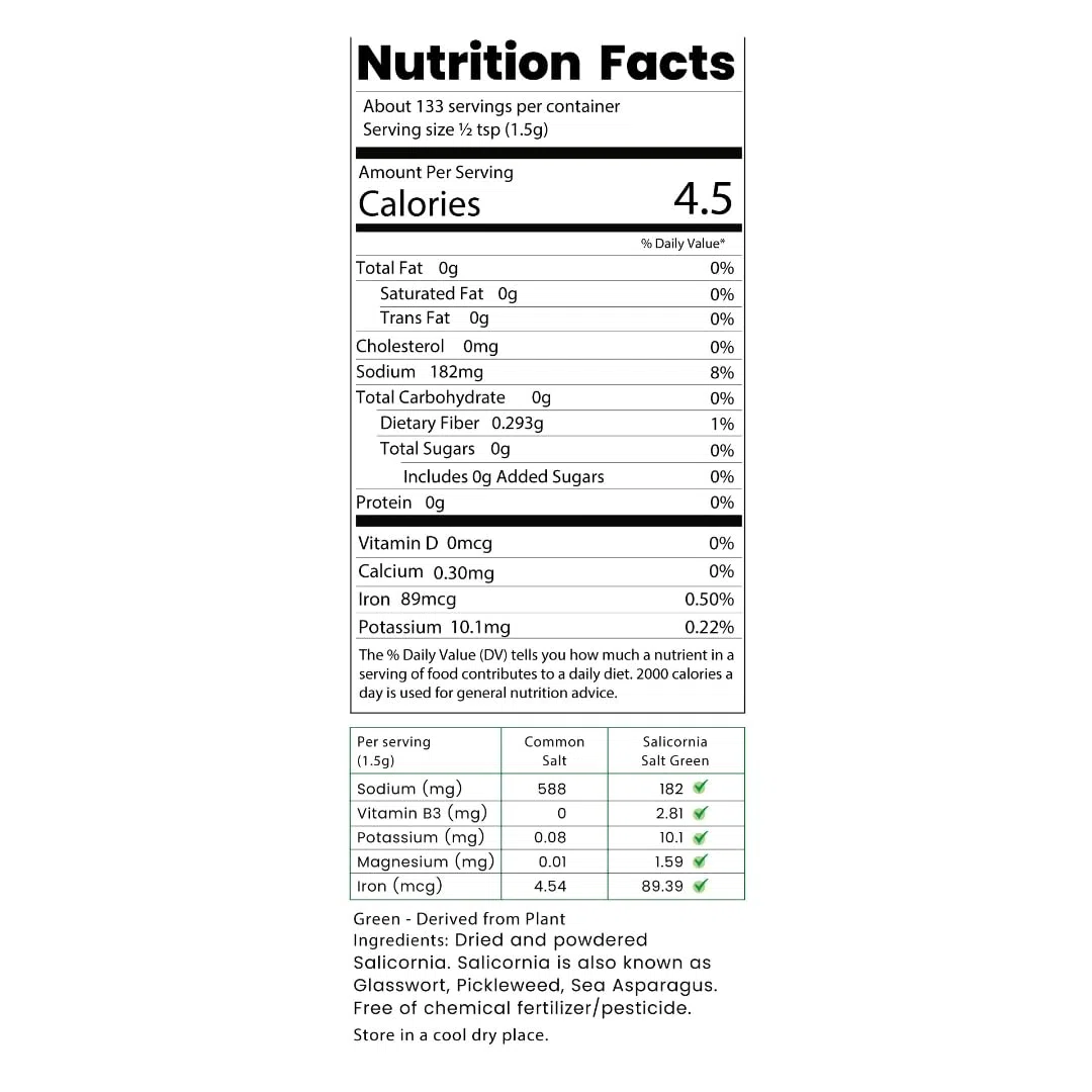 Sal Verde Saltwise: 50% Menos De Sodio, Sustituto De Sal Vegetal, 100% Salicornia Deshidratada, Umami Natural, Sin Aditivos (200 Gram)