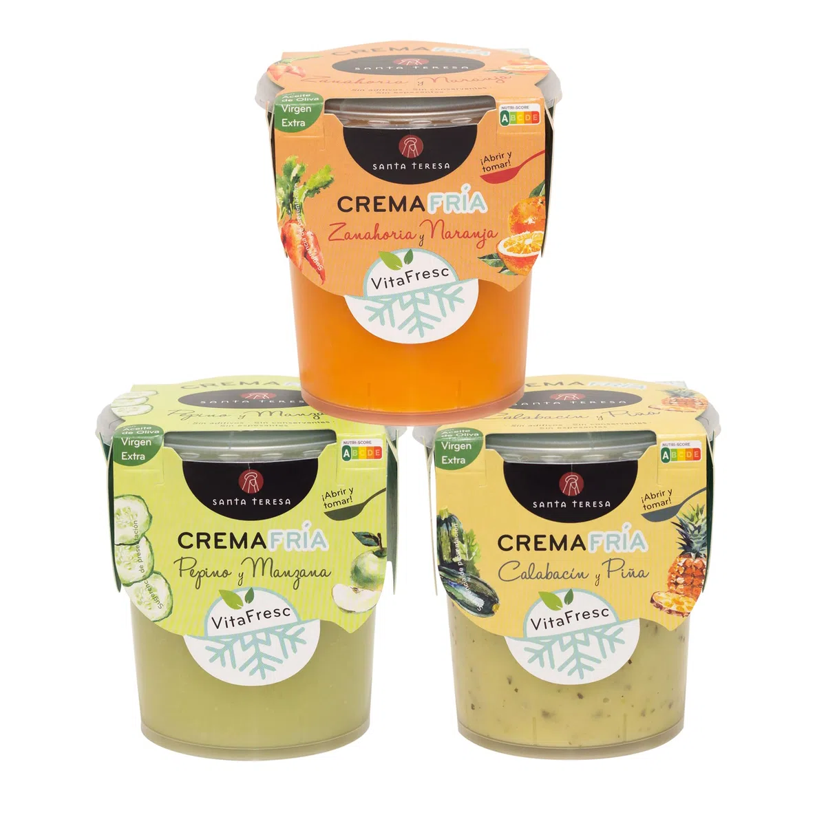 Santa Teresa - Pack de 3 Cremas Frías: Calabacín y Piña + Zanahoria y Naranja + Pepino y Manzana. 1.200ml