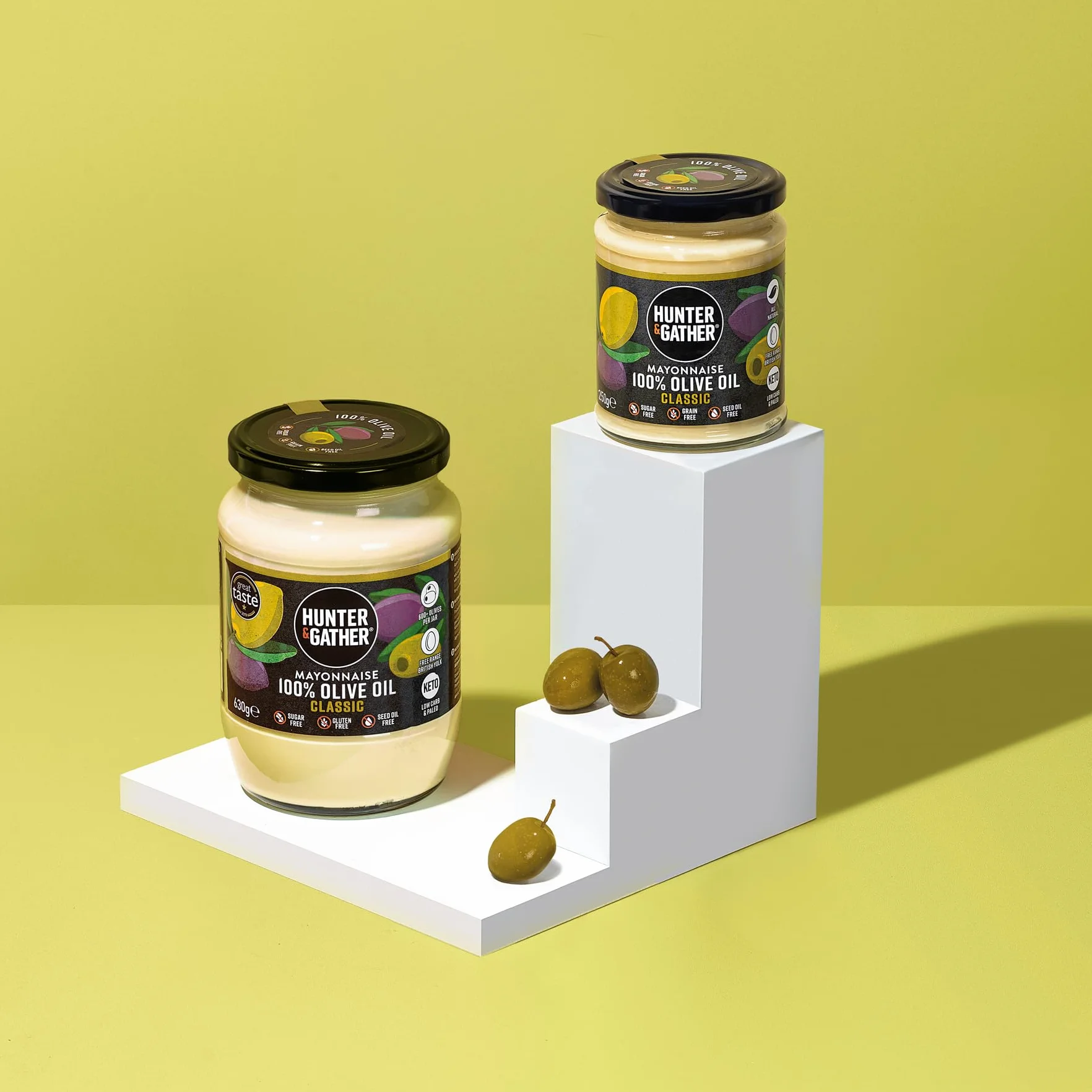 Hunter & Gather Mayonesa de Aceite de Oliva 630g | Hecha con Yema de Huevo Campero Británico | Mayonesa Paleo, Keto, Libre de Azúcar y Gluten | Libre de Saborizantes Artificiales