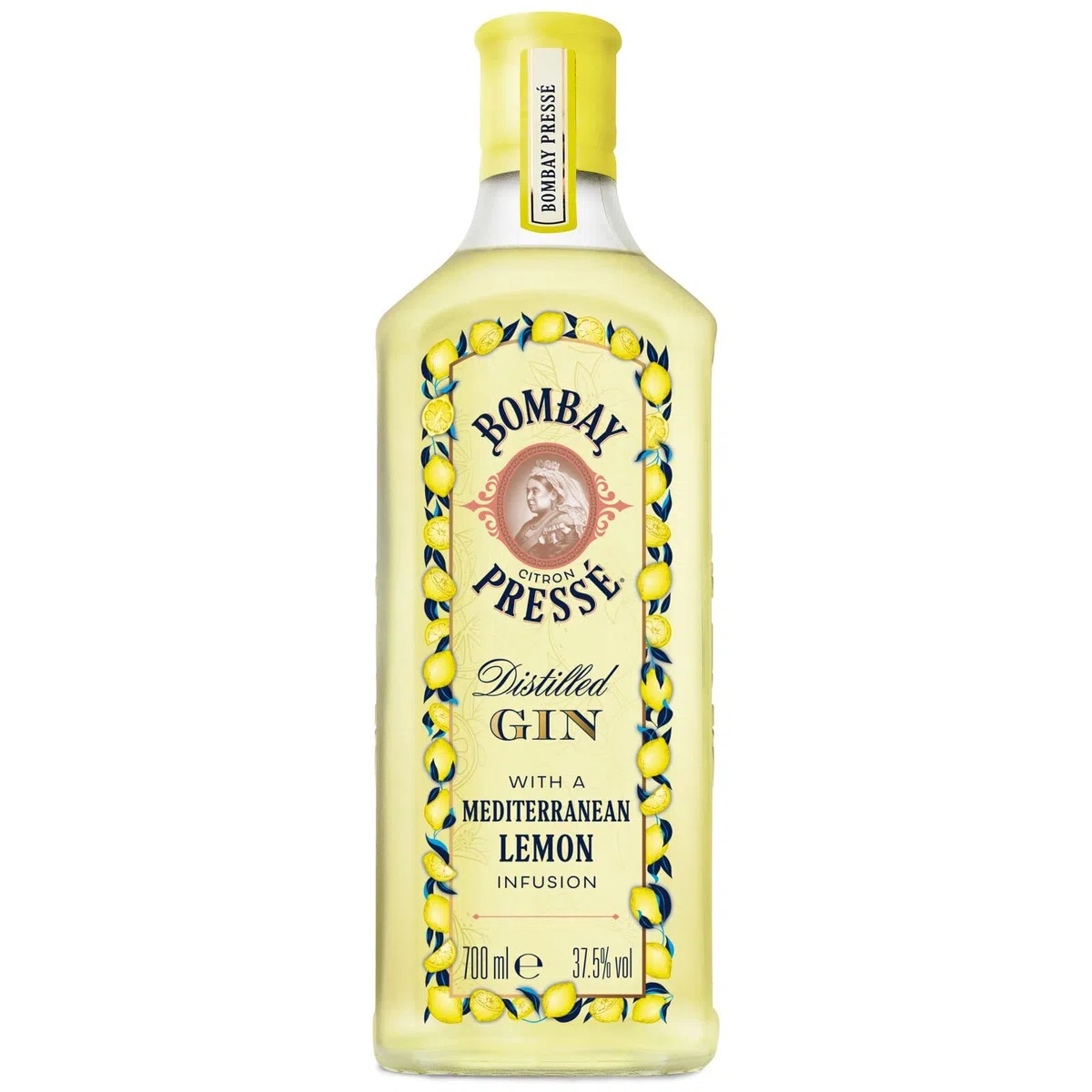 Bombay Citron Pressé Premium Distilled Lemon Flavoured Gin, 37,5% vol., 700 ml, Ginebra infusionada al vapor con los mejores limones del Mediterráneo, 70 cl