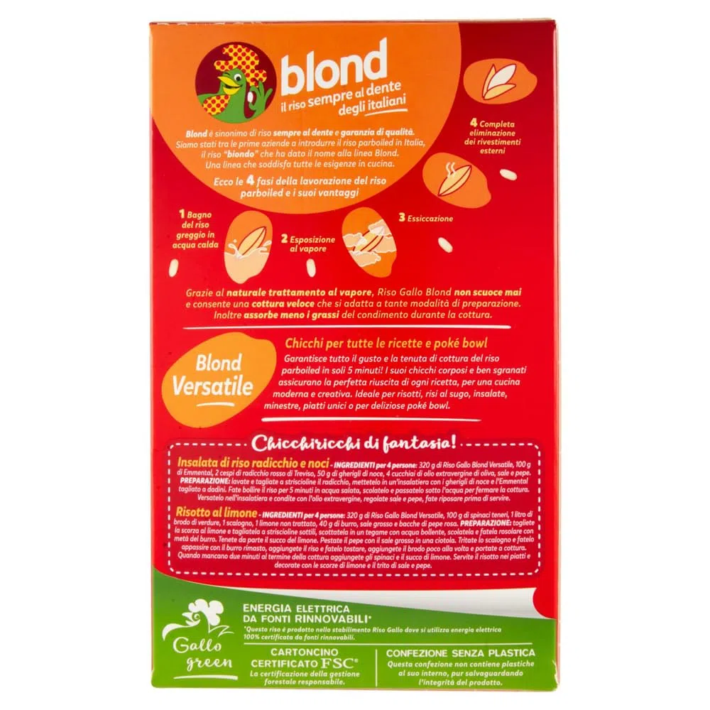 Gallo Riso Blond Versatile,100% arroz italiano, tiempo de cocción 5 minutos, ideal para todas las recetas, paquete de 1 kg + lata italiana Gourmet Polpa di Pomodoro de 400 g