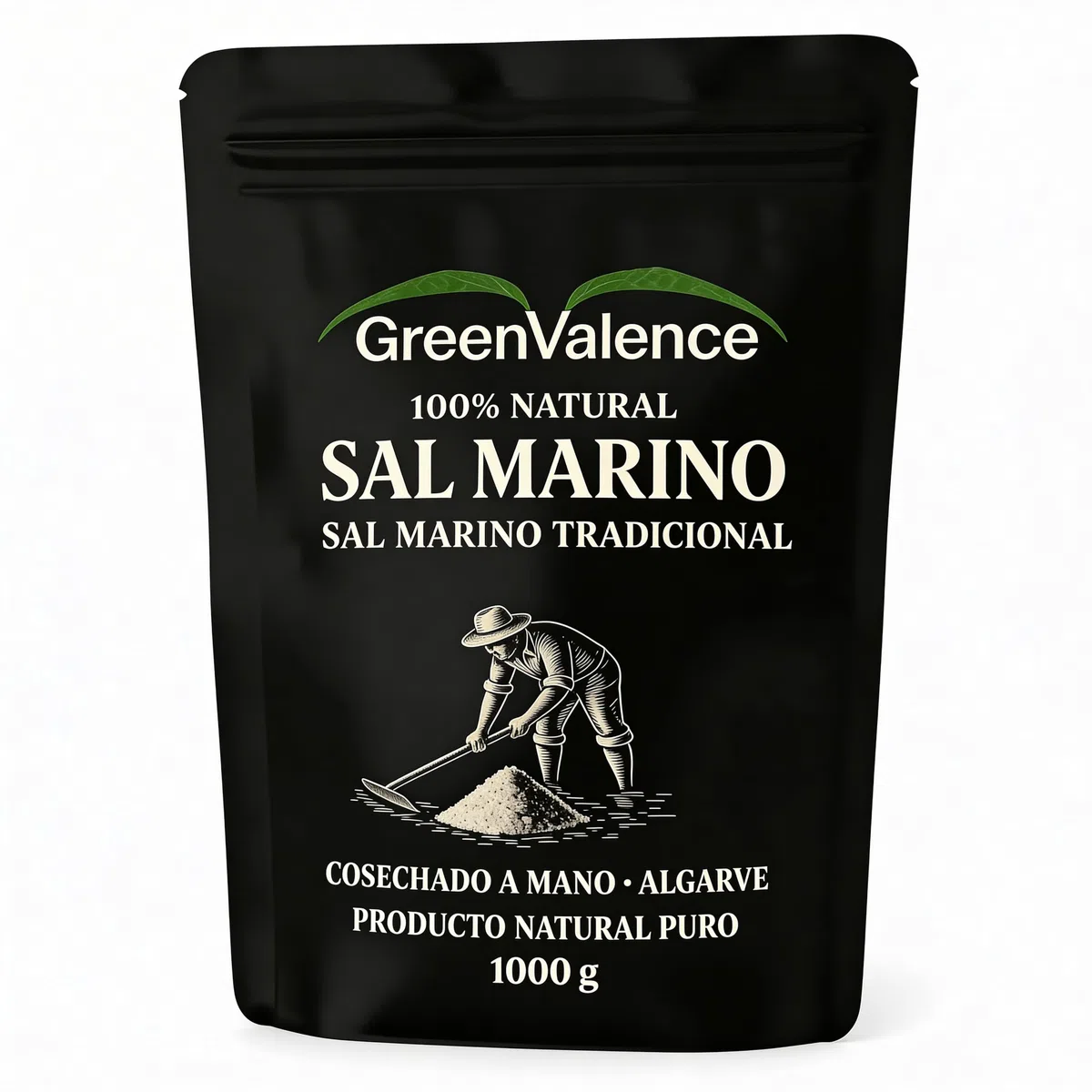 GreenValence Sal Marinho Tradicional – Sal Marina Gruesa 100% Natural del Algarve, Cosechada a Mano, Sin Refinar, Rica en Minerales, Sin Aditivos, Sal Gourmet Premium para Cocina y Parrilla (1000 g)