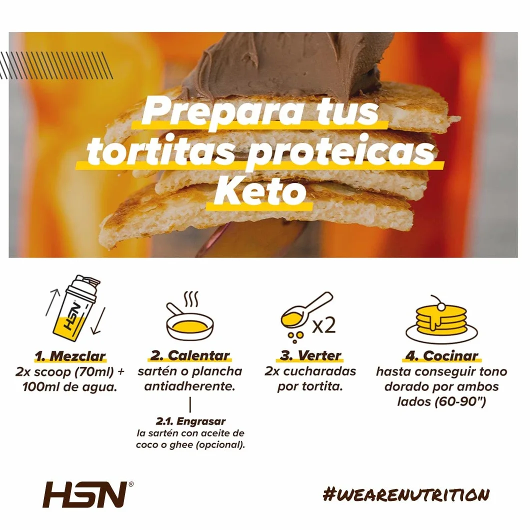 Tortitas Proteicas Sin Gluten Keto Cakes de HSN | Sabor Mantequilla 500 g = 10 Tomas por Envase | Protein Pancake Ideal para la Dieta Cetogénica | Apto Vegetariano, Sin Azúcar añadido