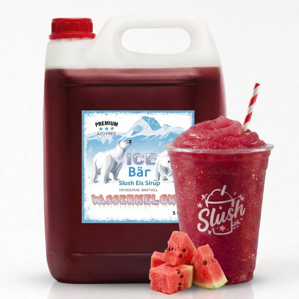 ICE Bär SLUSH Granizado 12 variedades afrutadas, 5 litros de concentrado, Sabor a sandía, granizador de hielo para máquina de hielo de bricolaje 5L (Paquete de 1)