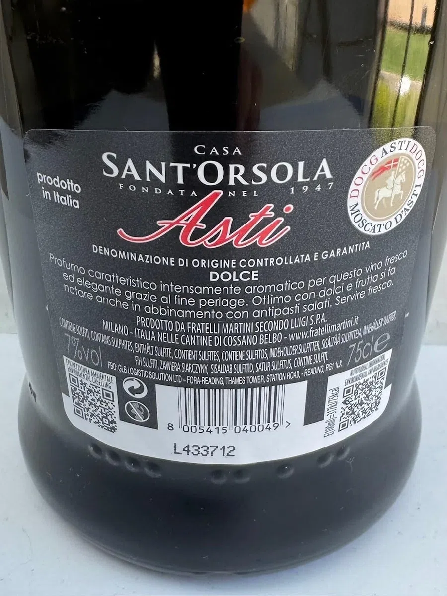 Sant'Orsola Prosecco DOC Extra Dry Millesimato + Asti DOCG Vino Espumoso Italiano - 2 Botellas X 750ml