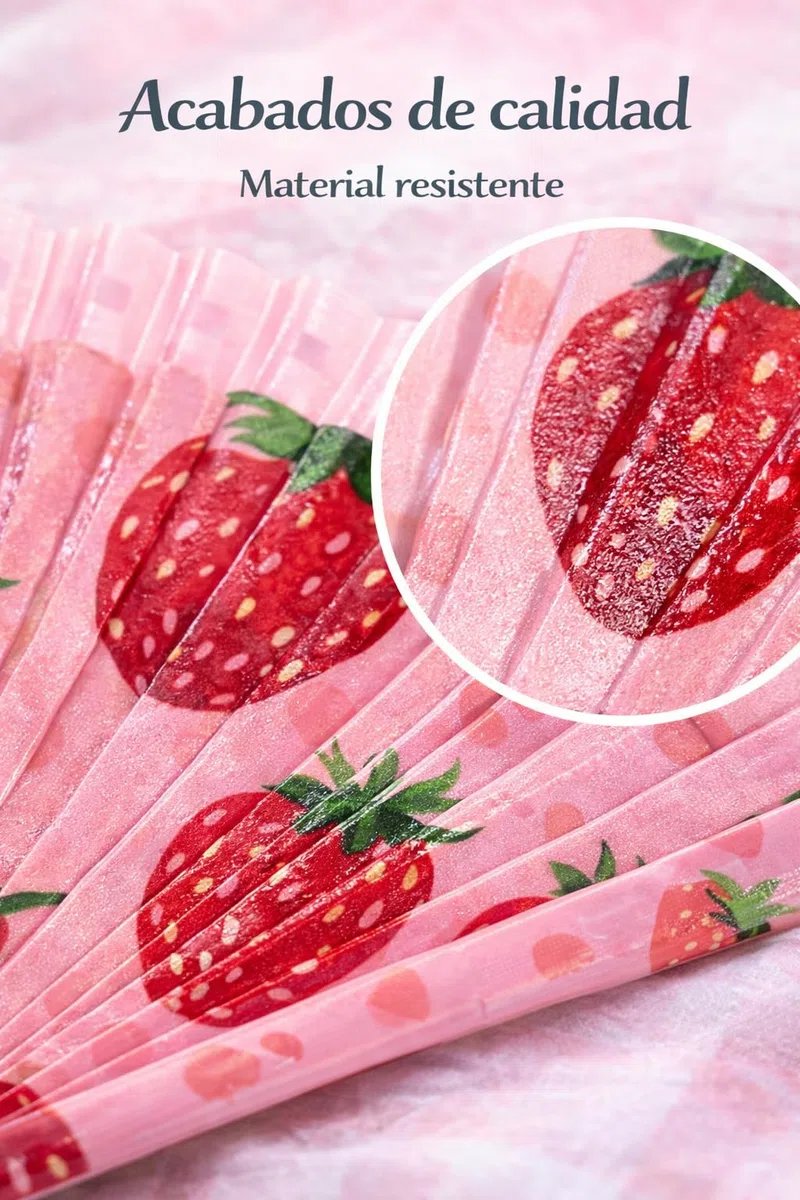 Abanico de Mano Plegable con Diseño de Frutas – Sandía, Aguacate, Fresas, Limones, Piña y Naranjas | Ligero, Compacto 23 cm, Ideal para Verano, Playa, Eventos y Regalo