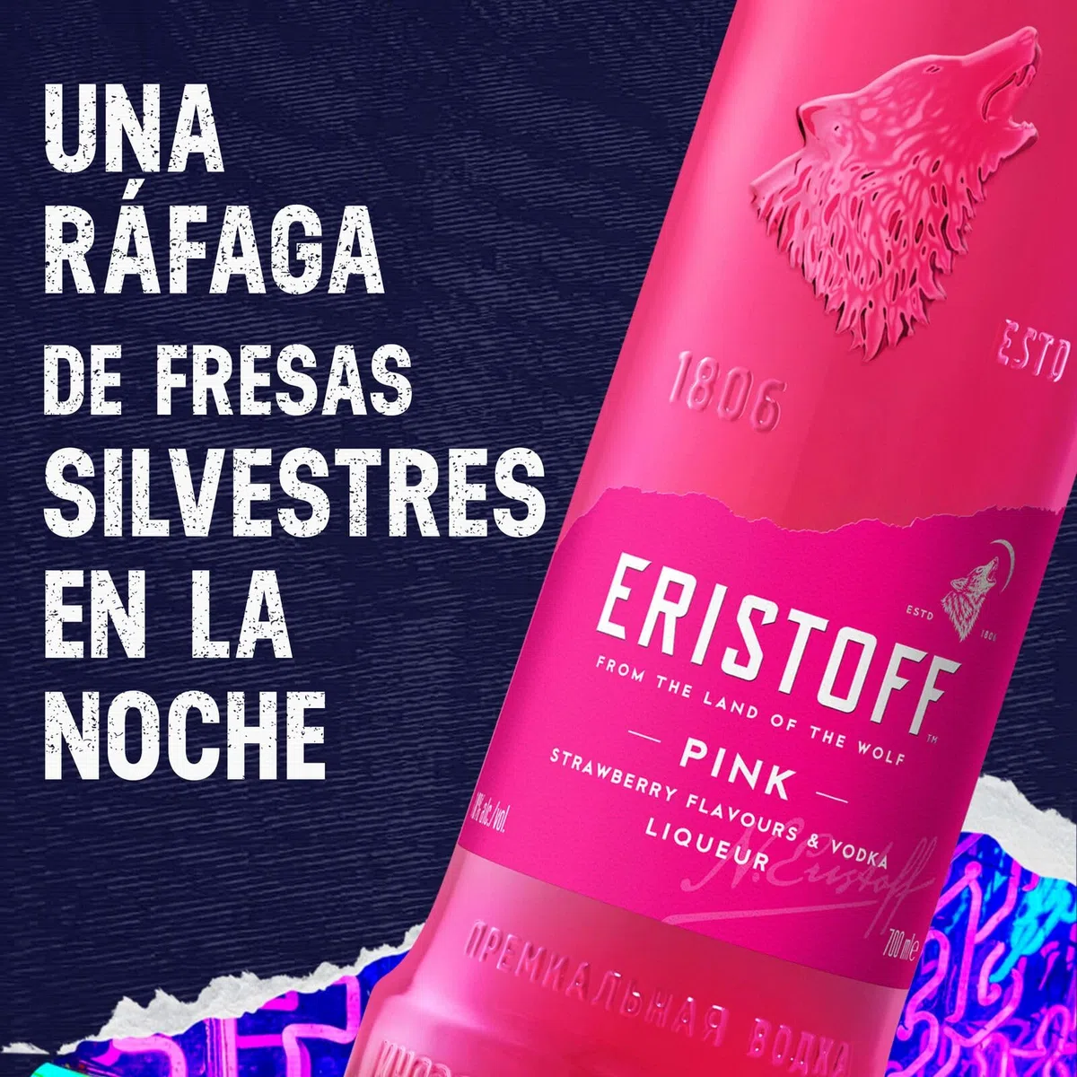 ERISTOFF Pink Vodka Liqueur, 18 % Vol, 70cL / 700mL, Vodka con intenso sabor a fresa