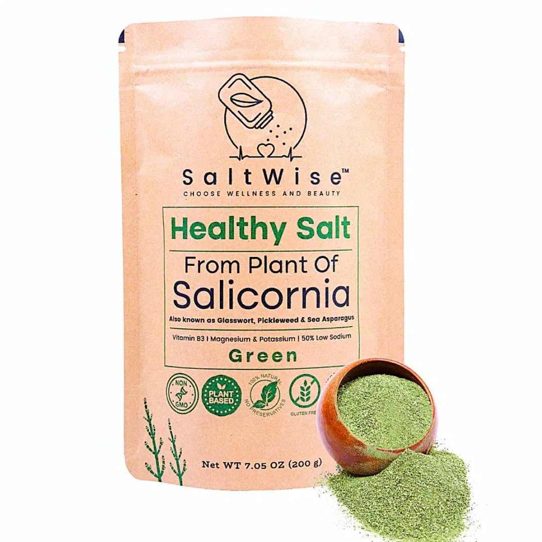 Sal Verde Saltwise: 50% Menos De Sodio, Sustituto De Sal Vegetal, 100% Salicornia Deshidratada, Umami Natural, Sin Aditivos (200 Gram)