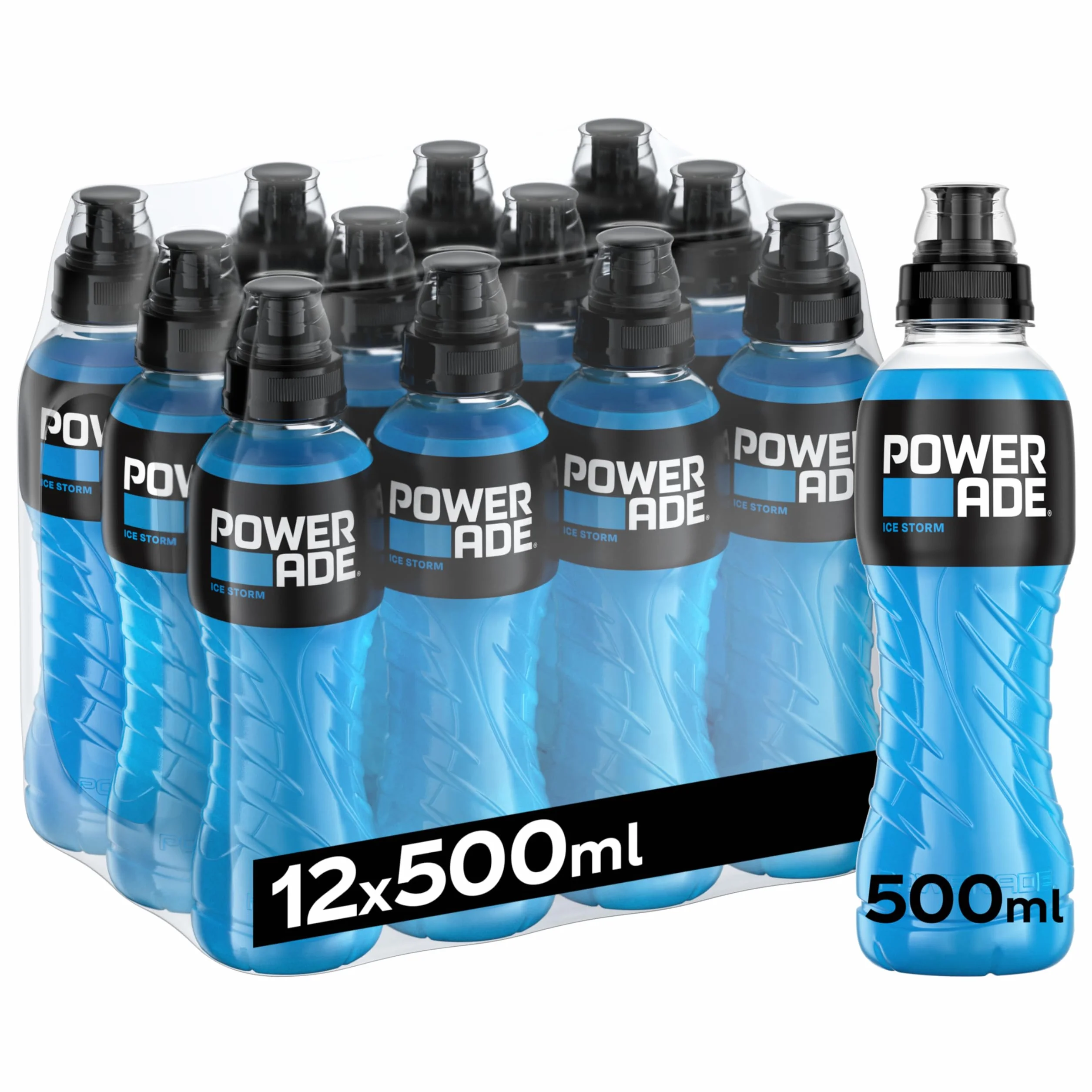 Powerade Ice Storm, Bebida Isotonica, Sin Gluten y Refrescante - Pack de 12 Botellas de 500ml