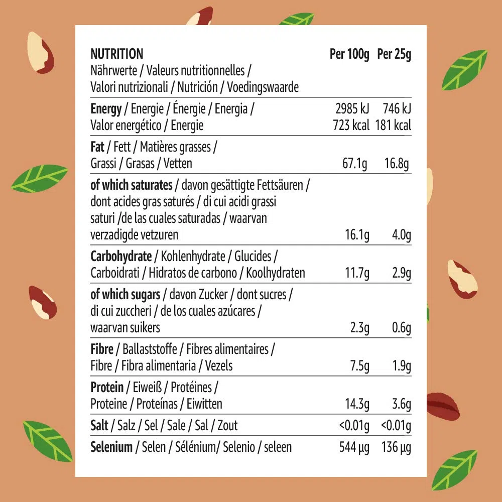 Marca Amazon - Happy Belly Nueces de Brasil sin cáscara, Sin Sal, 100g, Paquete de 7