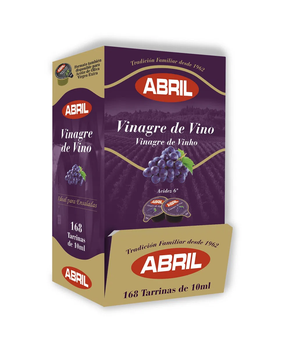 ABRIL - Tarrinas Monodosis Vinagre de Vino Tinto, Aromas acéticos, Ideal para Hostelería y Cafeterías (10 ml - Caja de 168 tarrinas)