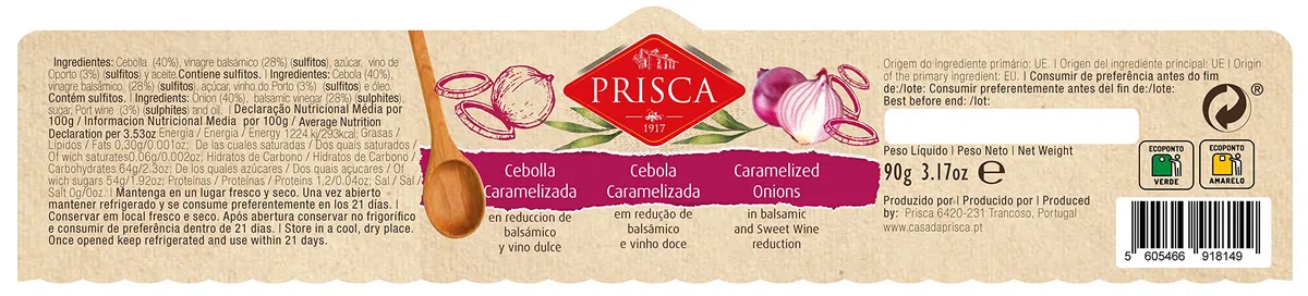 Surtido de condimientos e mermelada (6x90g) - 2x Cebolla Caramelizada, 2x Pimientos Caramelizados, 2x Mermelada de Higo - Prisca