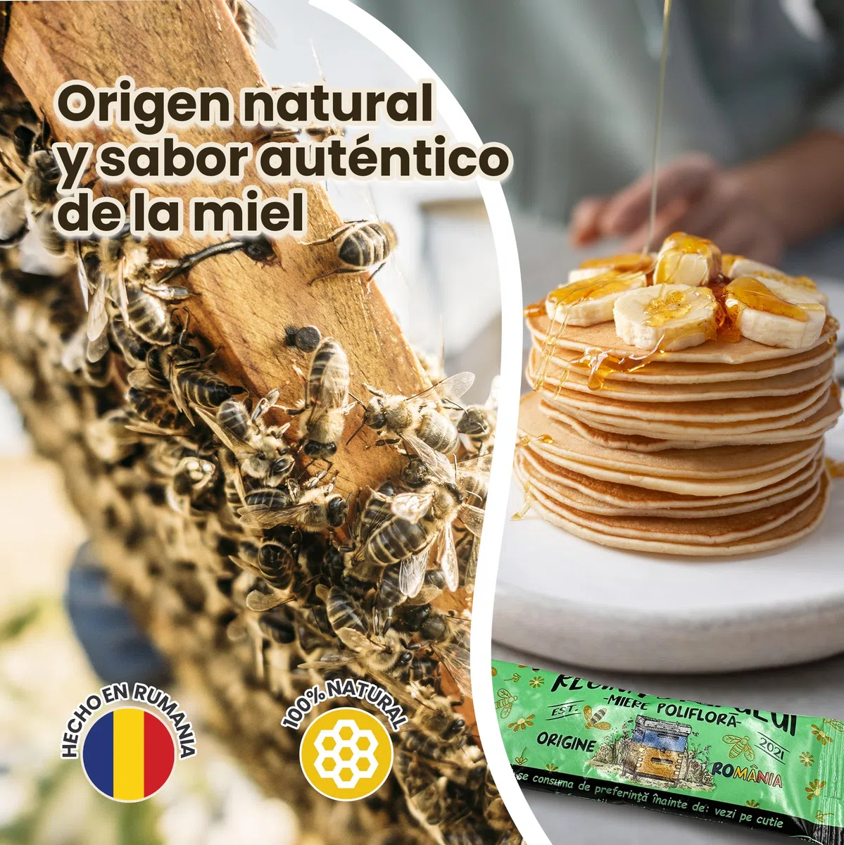 Propol-mel - Miel Polifloral en Sticks Monodosis | 12g x 50 Unidades | 100% Natural y Pura de Rumanía | Dulce y Suave | Ideal para Té, Café, Postres y Más