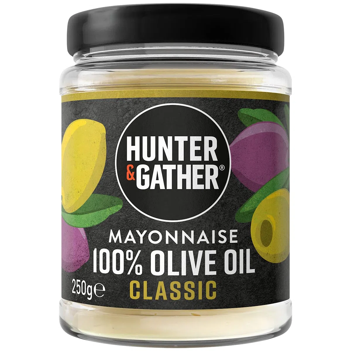 Hunter & Gather Mayonesa de Aceite de Oliva 250g | Hecha con Yema de Huevo Campero Británico | Mayonesa Paleo, Keto, Libre de Azúcar y Gluten | Libre de Saborizantes Artificiales