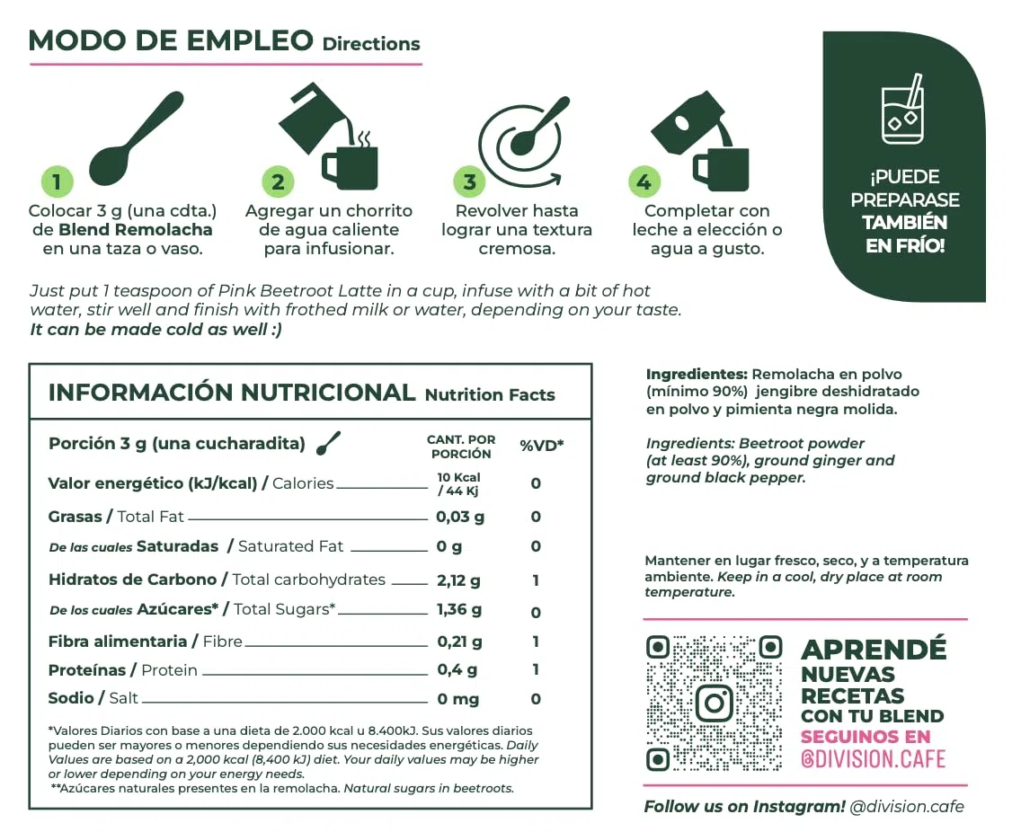 División Cafe Blend de Remolacha con Jengibre y Pimienta Negra, Mezcla Natural en Polvo para Lattes y otras recetas, Rico en Antioxidantes, 200g