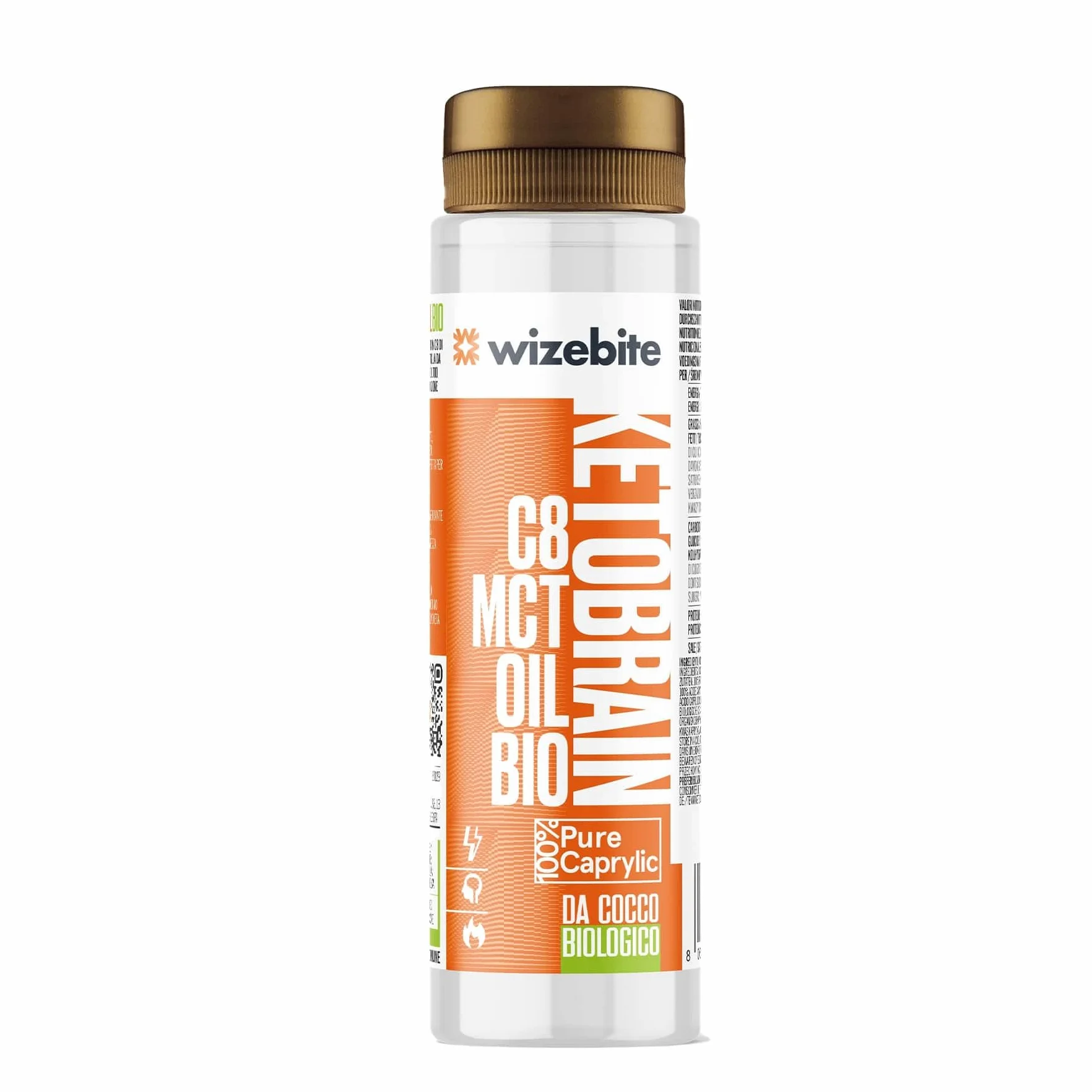 WIZEBITE Aceite MCT 100% C8 KetoBrain - Energía Sostenida & Rápida, 250ml - Ideal para Dieta Keto, Dieta Paleo & Rendimiento Cognitivo - Aceite de Coco Orgánico