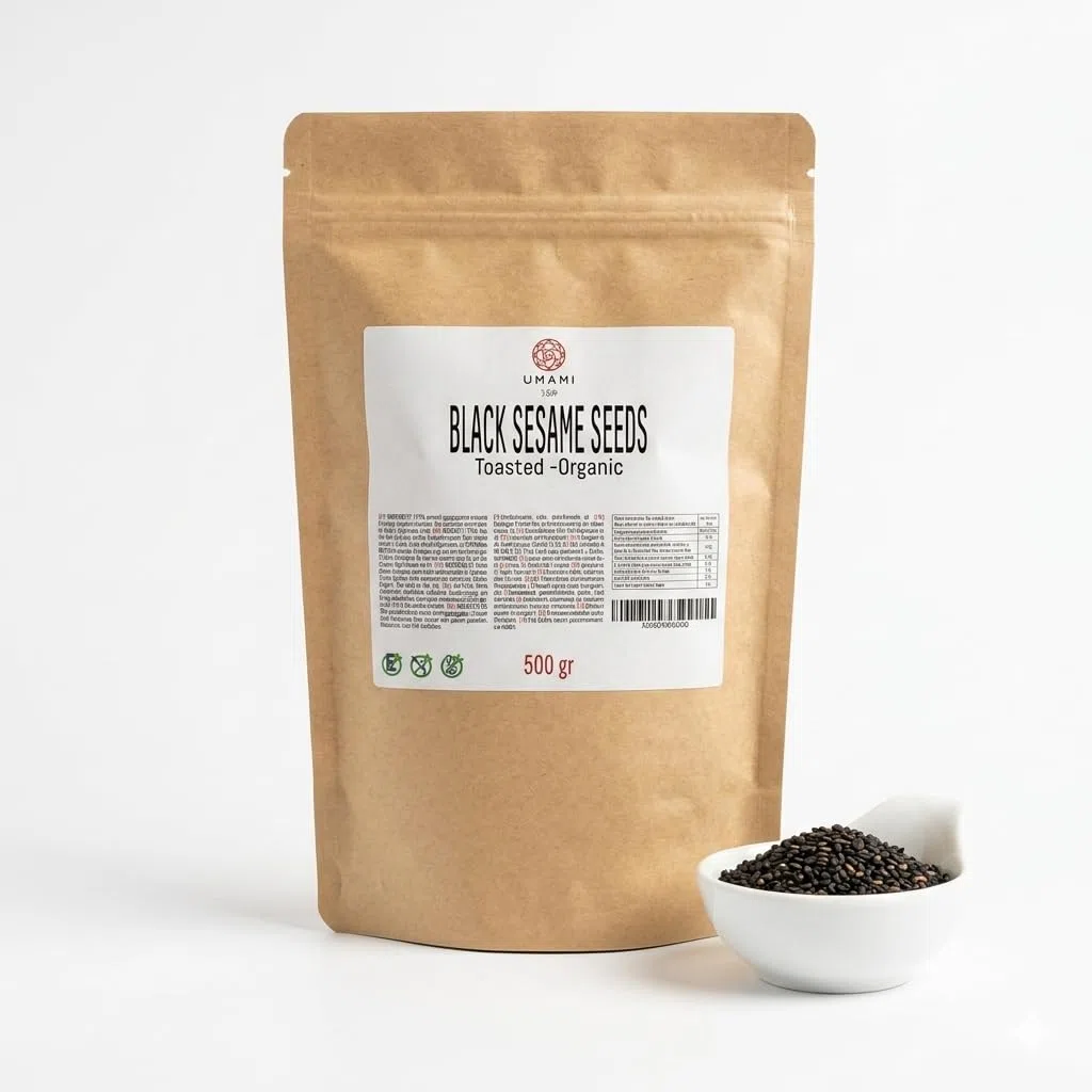 Umami Semillas de Sésamo Negro Tostado BIO - 500g - Ajonjolí Negro Biológico Natural Crujiente para Sushi, Pan, Poke Bowls y Repostería Oriental - Sabor Intenso, Made in Europe