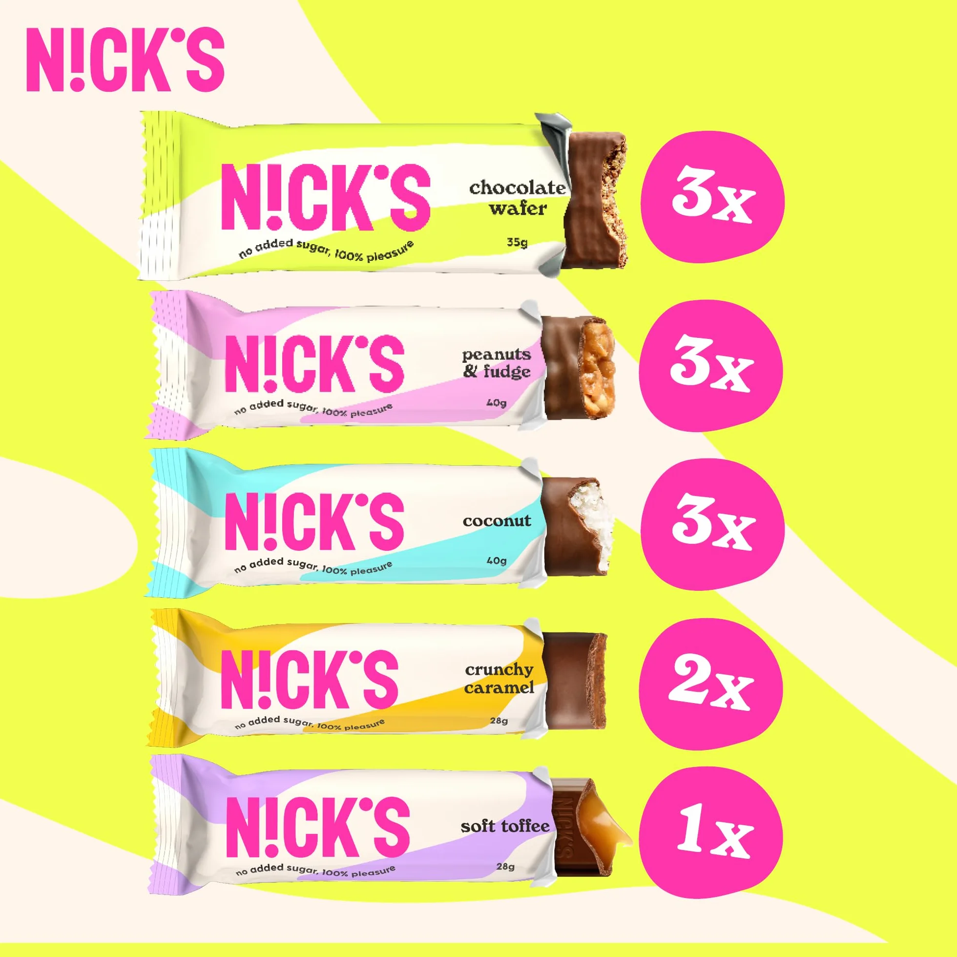 NICKS Favorita Mix de Chocolate con Barritas Keto Dieta Snacks Sin Azúcar Añadido Low Carb Caramelos Dulces Sin Gluten (12 x Chocolatinas)