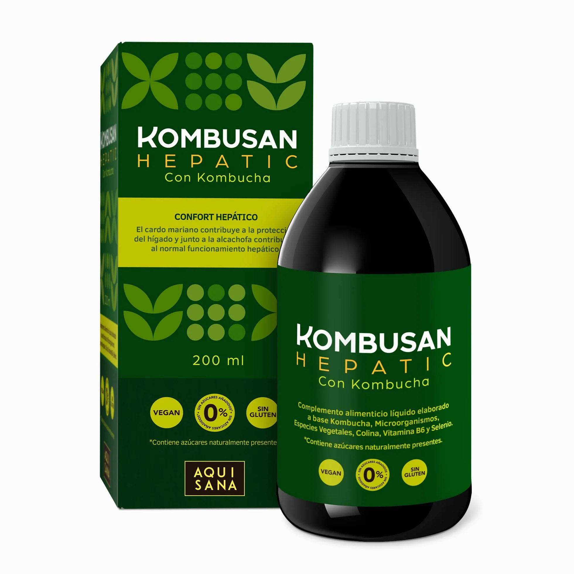 Kombusan Hepatic - Complemento Alimenticio a Base de Kombucha -Formato 200 ml- Favorece la Protección del Hígado - Ideal para Mejorar la Digestión - Alto Contenido en Vitaminas - Aquisana