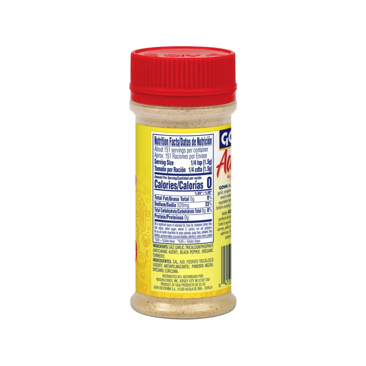 Goya Adobo 226 gr, Sazonador Goya con Ajo, Orégano, Cúrcuma, Pimienta Negra y Sal, Ideal para Carnes, Pollos, Pescados y Verduras