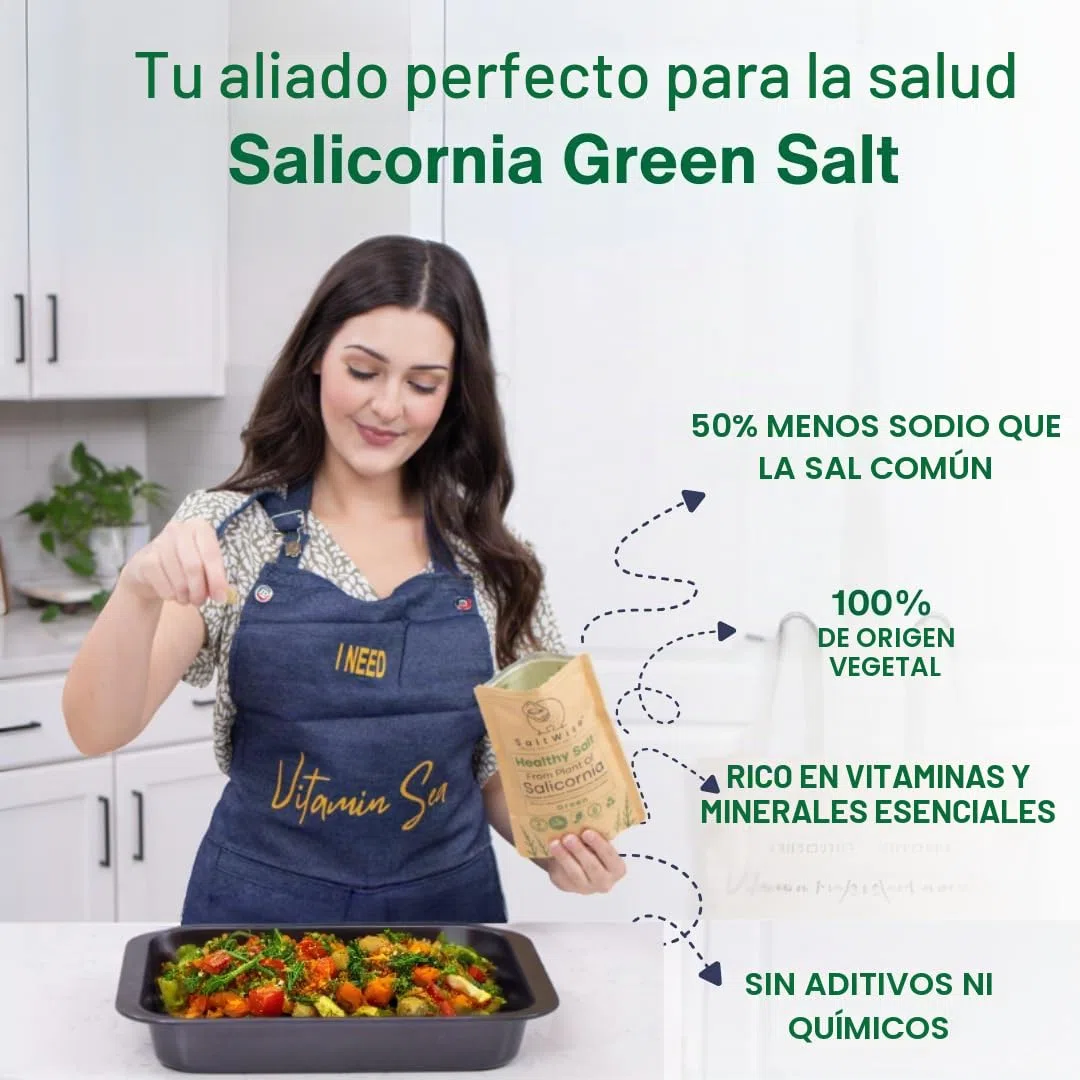 Sal Verde Saltwise: 50% Menos De Sodio, Sustituto De Sal Vegetal, 100% Salicornia Deshidratada, Umami Natural, Sin Aditivos (200 Gram)