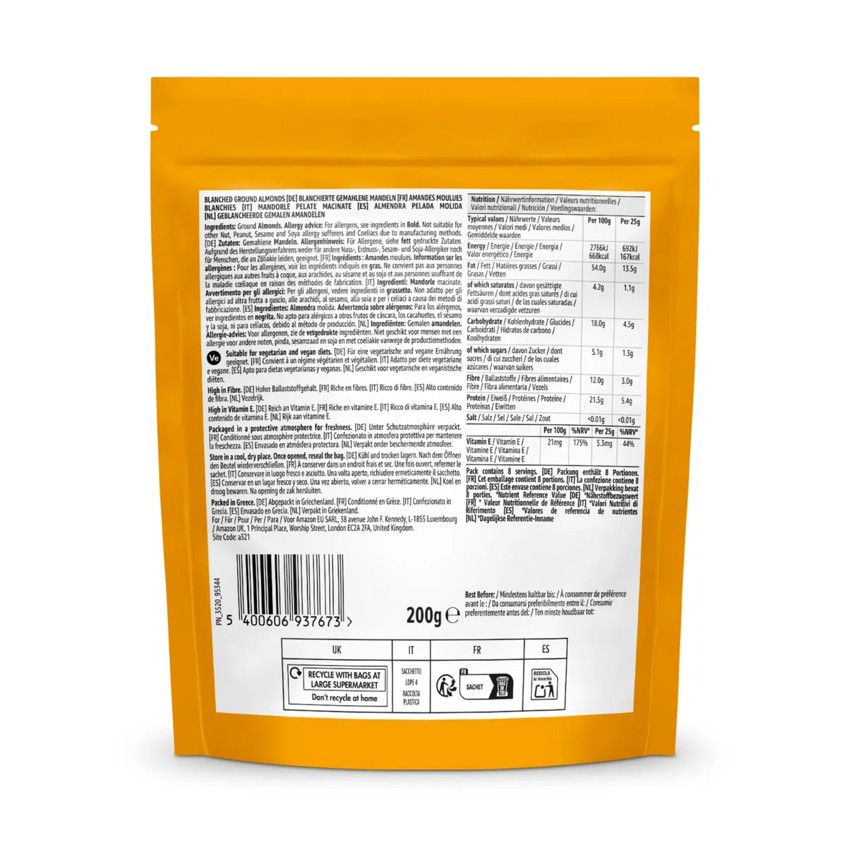 by Amazon Almendra Pelada Molida - 200g, paquete de 5