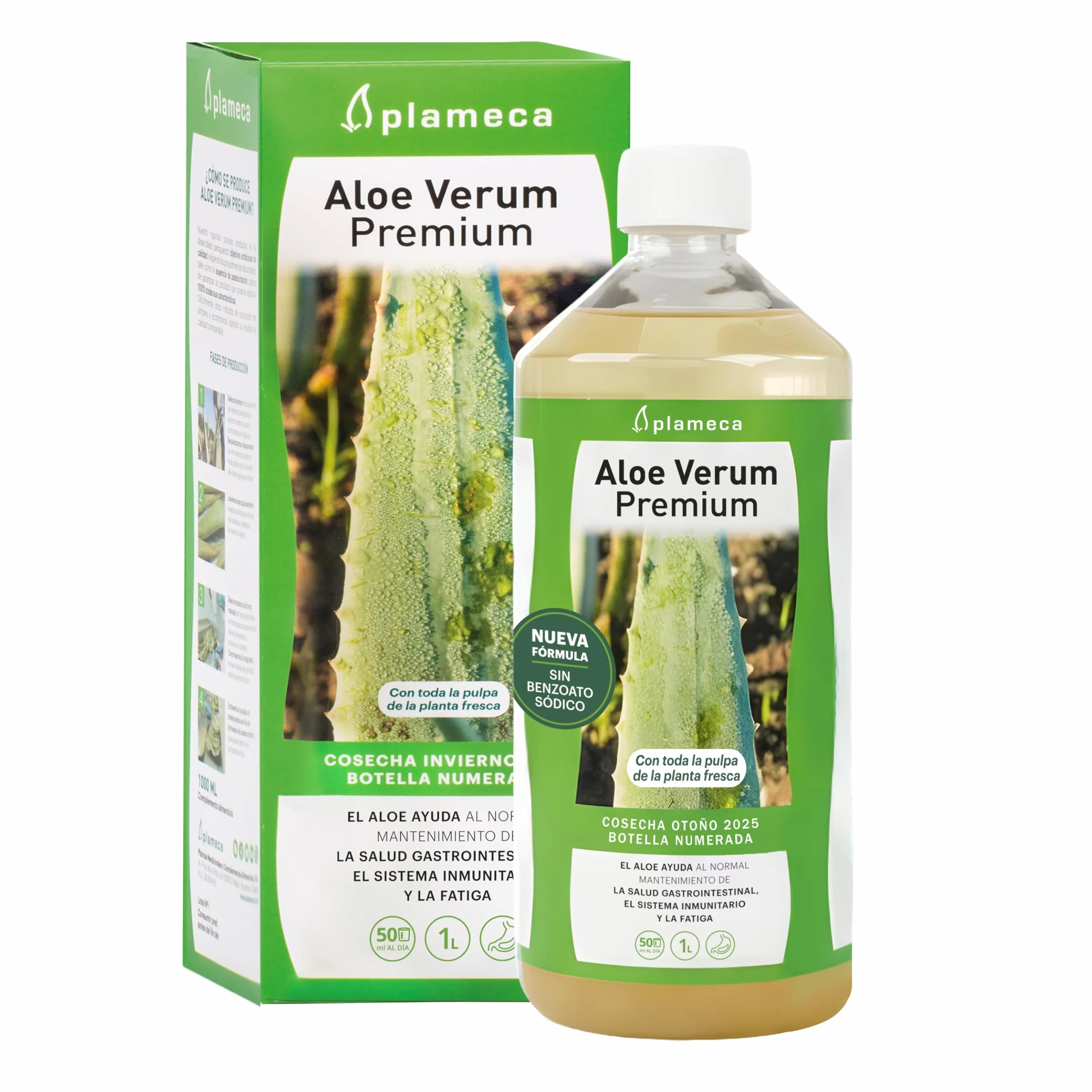 PLAMECA - Aloe Verum Premium, Aloe Vera Bebida, Jugo, Zumo, Sin Pasteurizar, Sin Edulcorantes, en Frío, Ayuda a la Salud Gastrointestinal, el Sistema Inmunitario y ante la Fatiga, Sabor Puro - 1 L