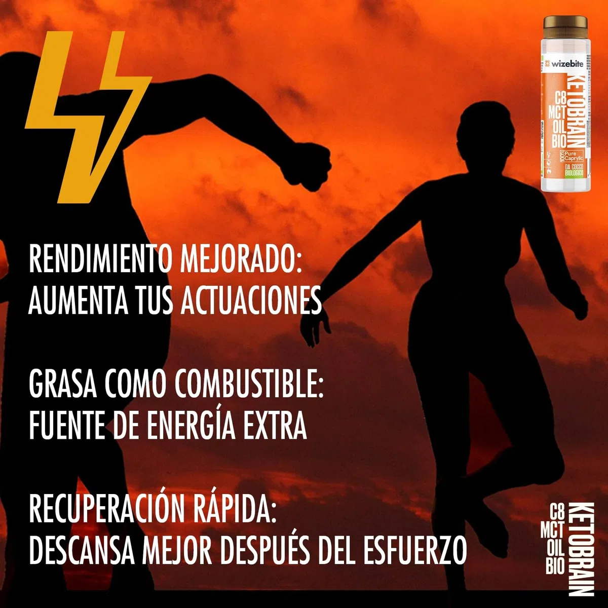 WIZEBITE Aceite MCT 100% C8 KetoBrain - Energía Sostenida & Rápida, 250ml - Ideal para Dieta Keto, Dieta Paleo & Rendimiento Cognitivo - Aceite de Coco Orgánico