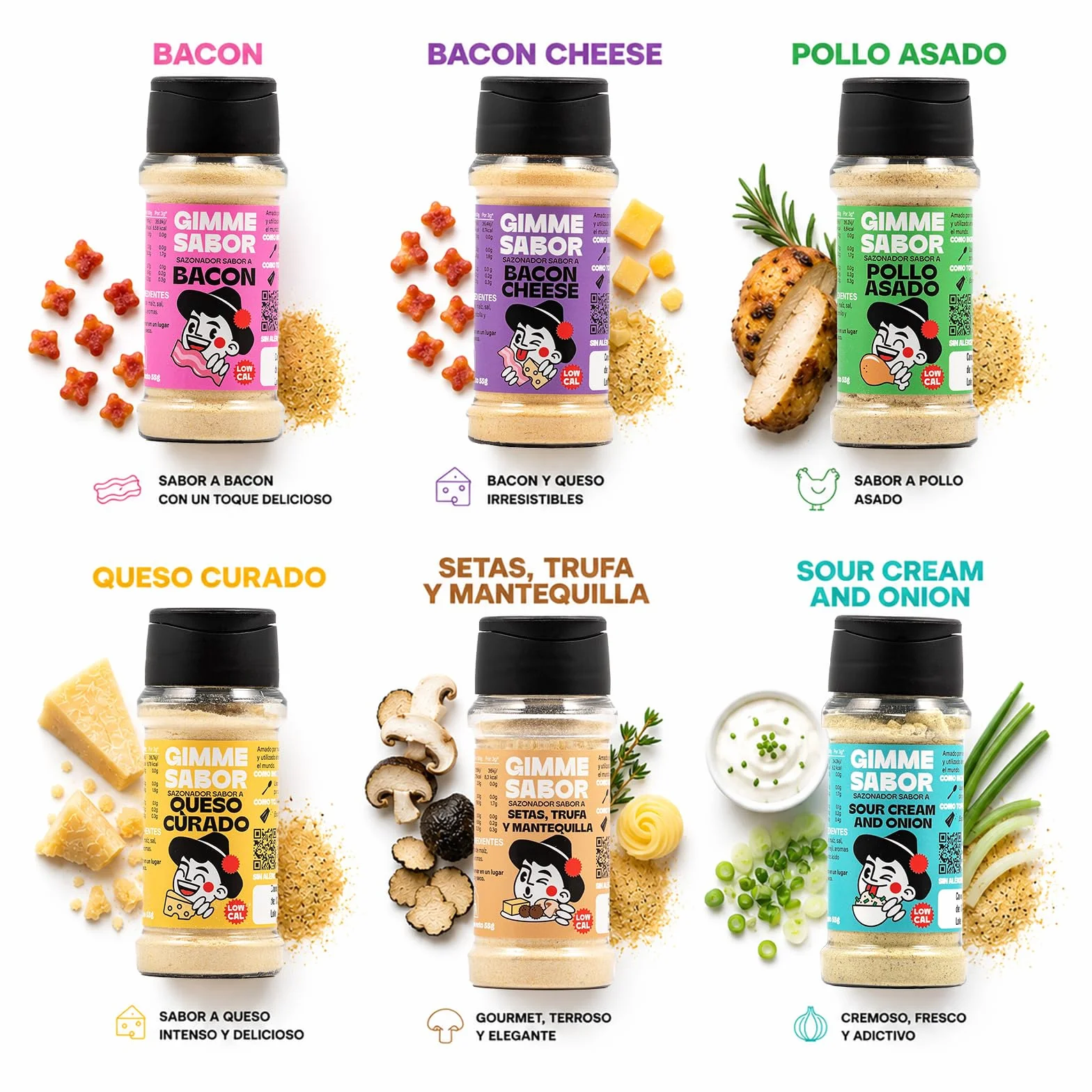Gimme Sabor Pack 6 Sazonadores Veganos 6x55 g Mezcla de Especias Sin Gluten Sin Lácteos