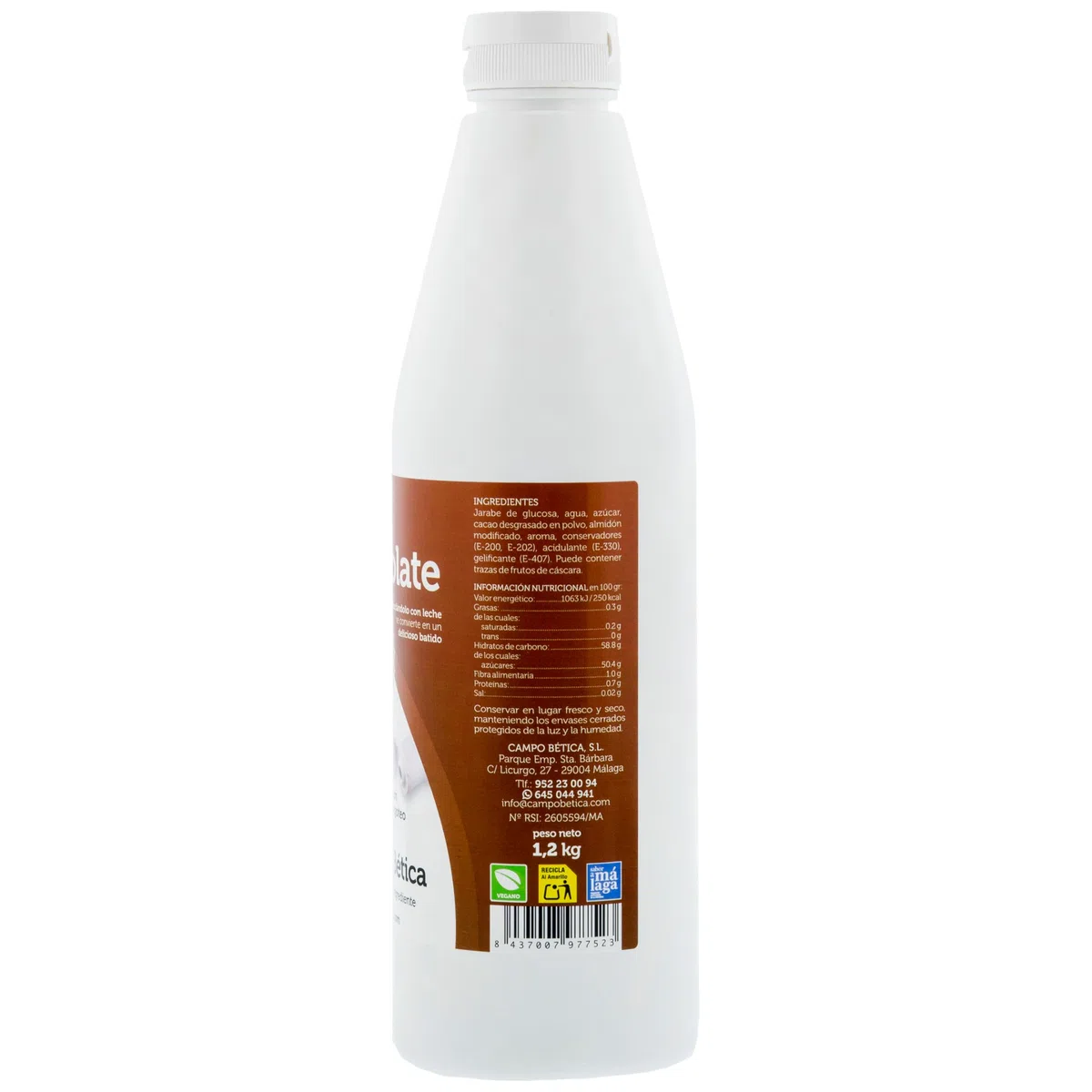 Sirope de Chocolate 1,2 kg. SIN GLUTEN - SIN LECHE - SIN ACEITE DE PALMA. Repostería creativa, pastelería, postres,...