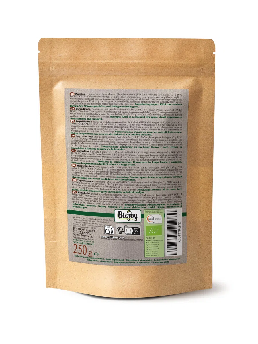 Biojoy Camu Camu en polvo Ecológico (250 g), sin aditivos