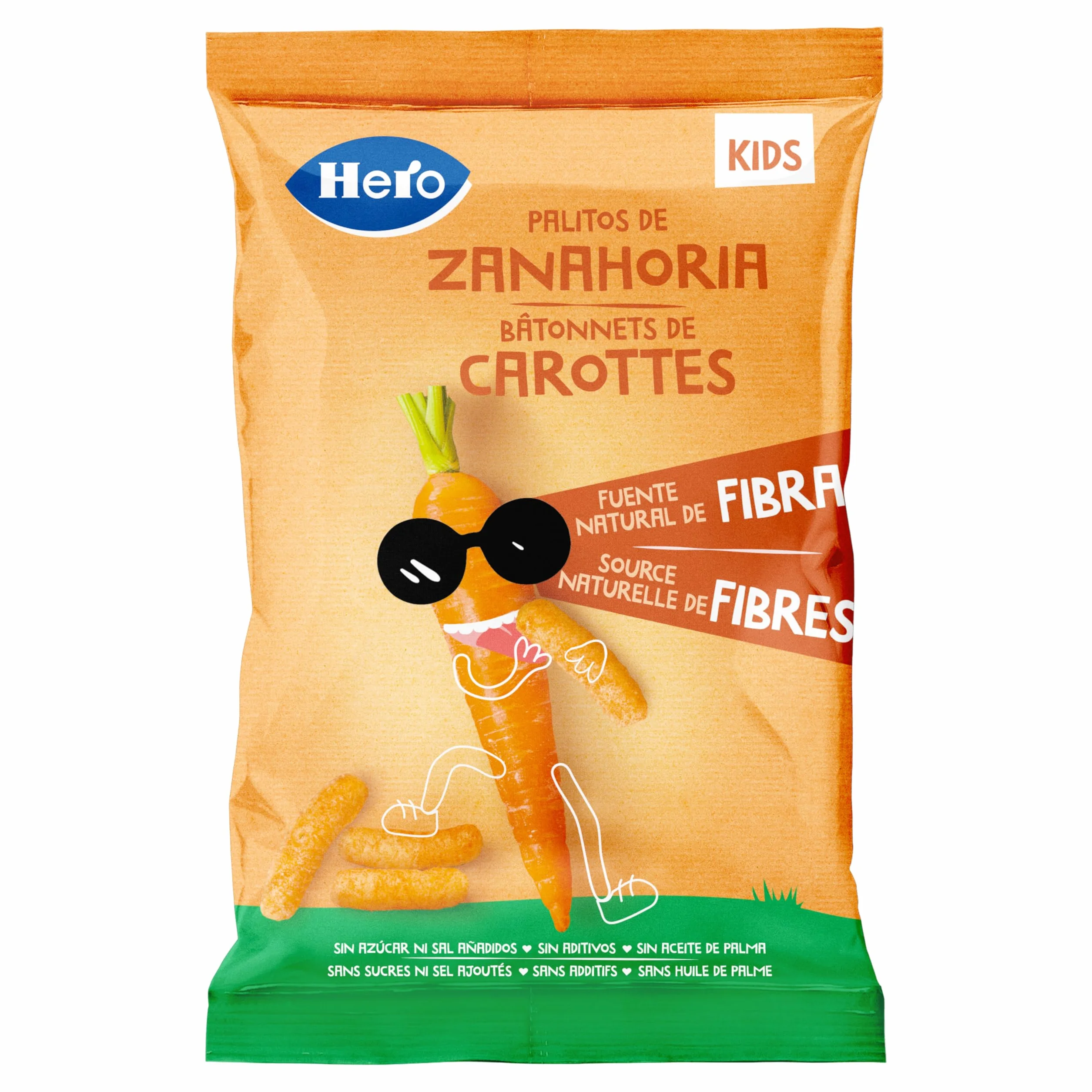 Hero – Snack Bâtonnets Carotte, Sans sucre, gluten, huile de palme ni allergènes, origine naturelle, produit écologique – Pack de 9x30 g