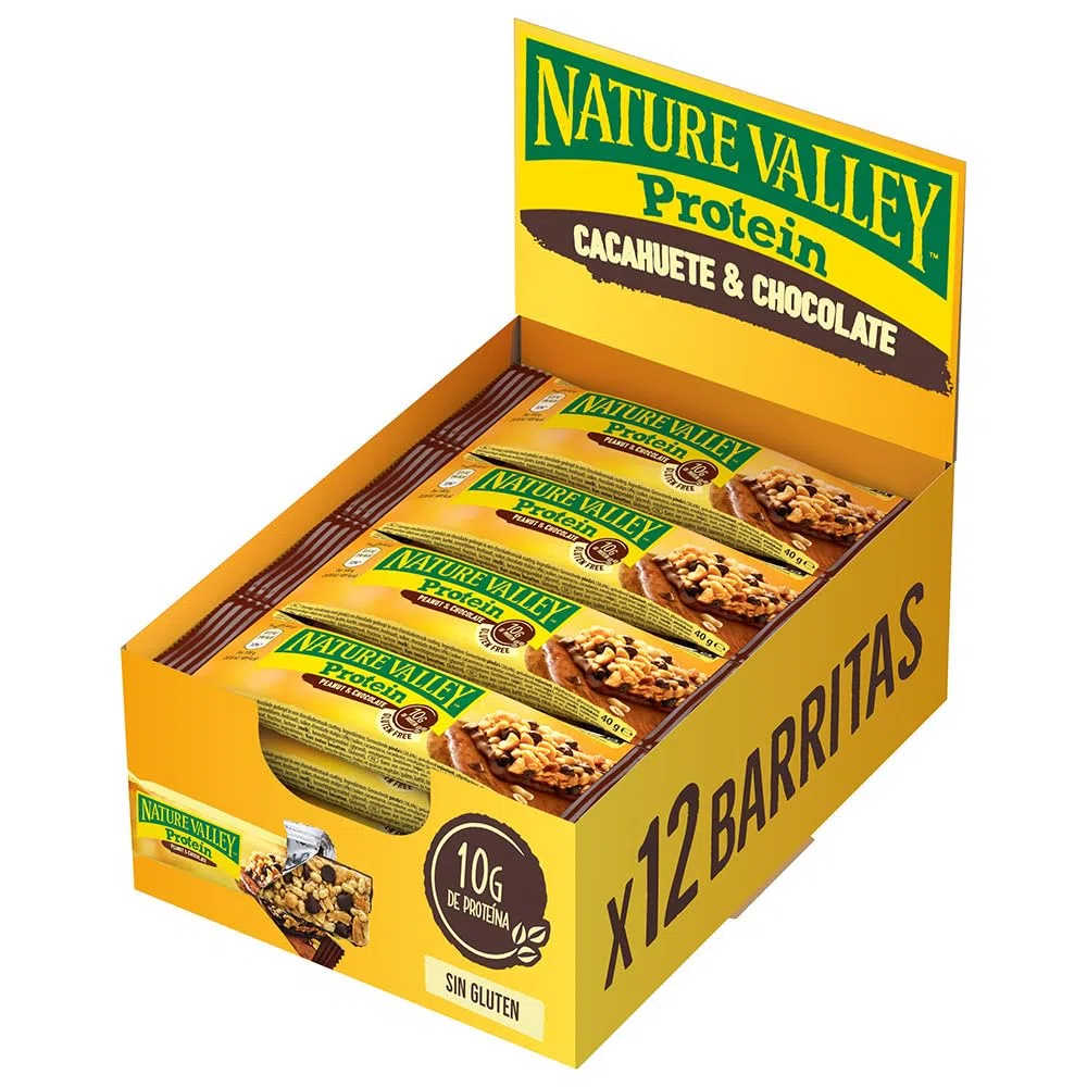 Nature Valley Protein, Barritas de Cacahuete y Chocolate con 10g de Proteína, Sin Gluten, Apto para Vegetarianos, 12x40g