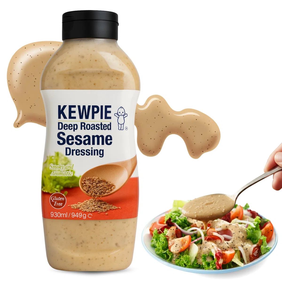 Salsa de Sésamo tostada, Salsa sin gluten, popular en cocina japonesa, Sabor umami, Ideal para usar como añiño en ensaladas, topping para poke, bowls o como salsa para noodles frios, 1 bote de 930 ml
