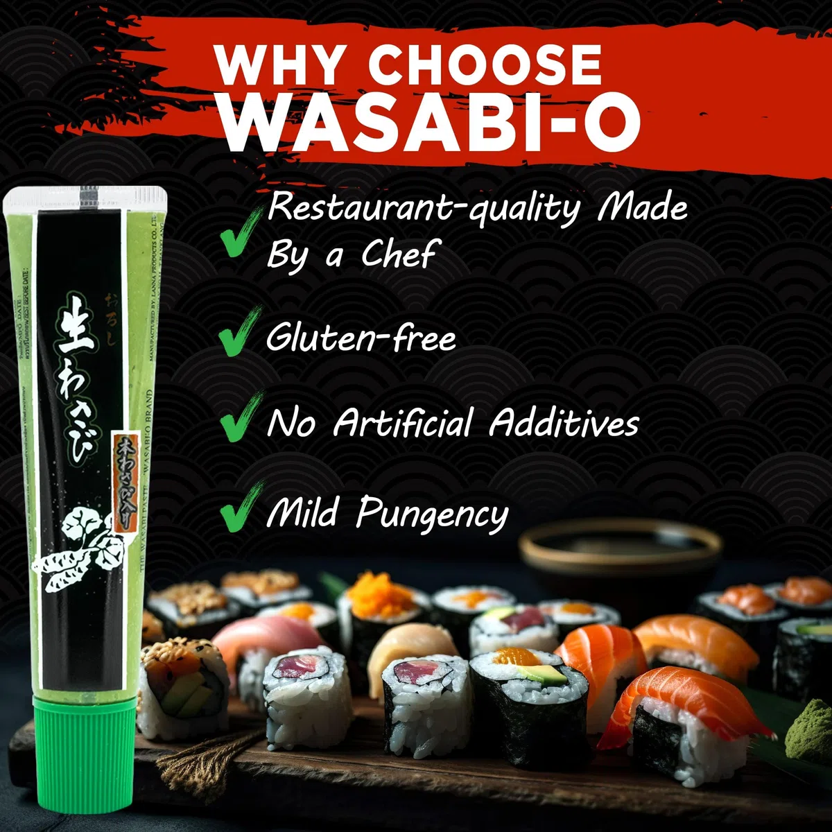 Wasabi-O Wasabi Paste 43g Genuine Japanese Wasabi Sauce Fresh Japanese Wasabi Paste Dipping with Sushi, Salmon, Sashimi, Seafood - Vegan, Vegetarian, Halal (Pack of 3)