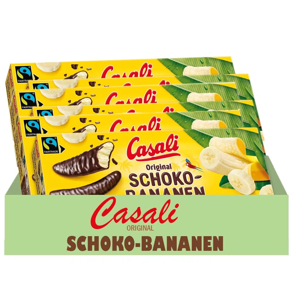Casali Schoko Bananen - Irresistibles golosinas de plátano recubiertas de chocolate - 48 piezas, 600 g - 6x